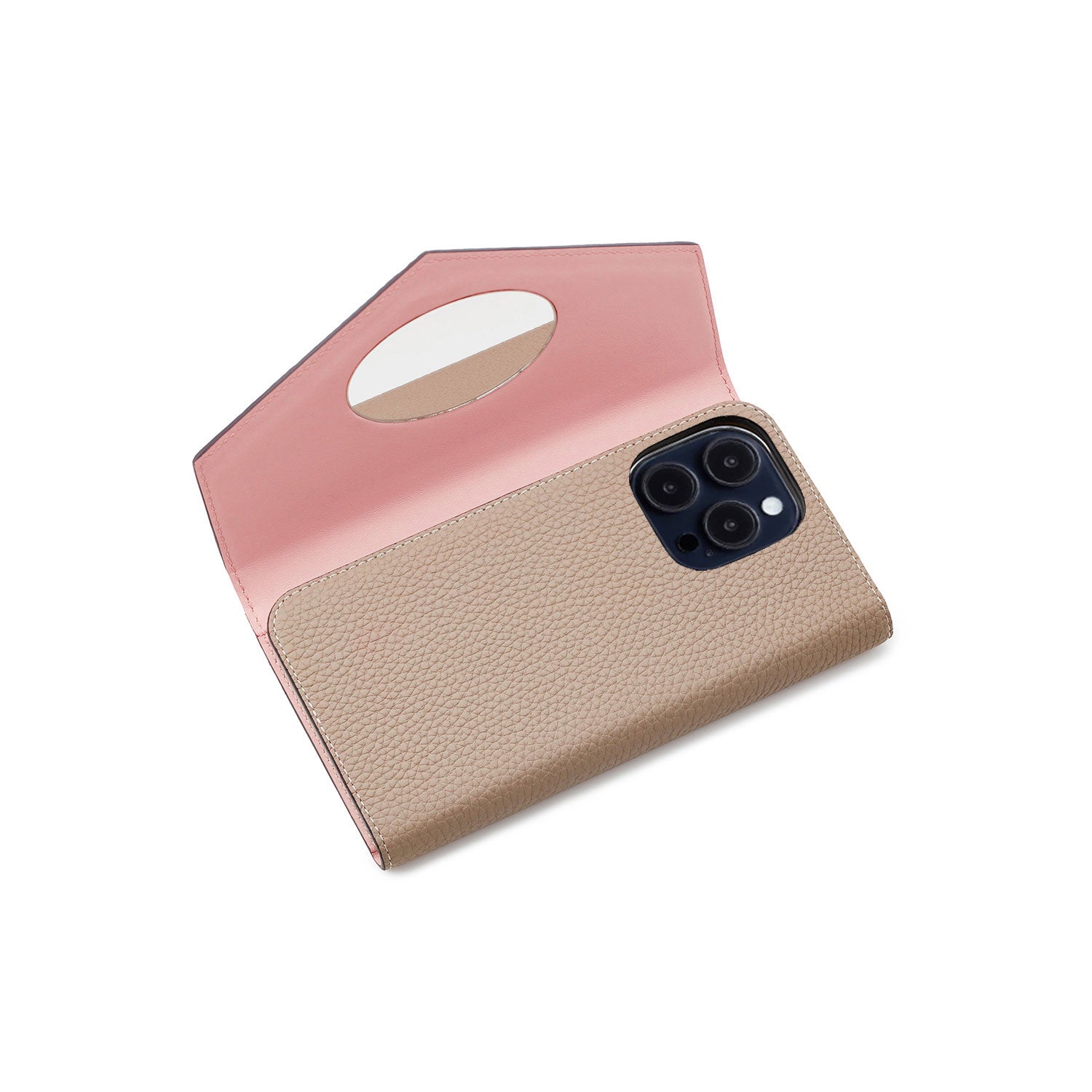 (iPhone 15 Pro) ミラーケース 肩掛け ストラップ付き シュリンクレザー