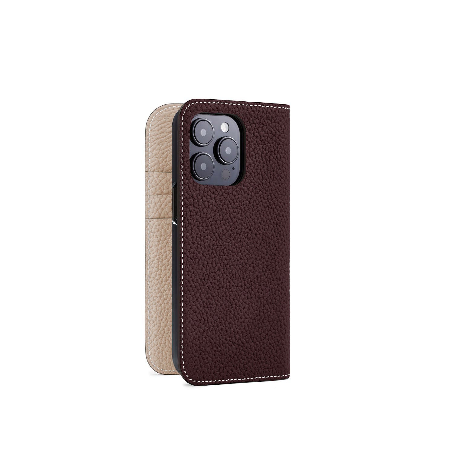 (iPhone 15 Pro) Diary Case Shrink Leather
