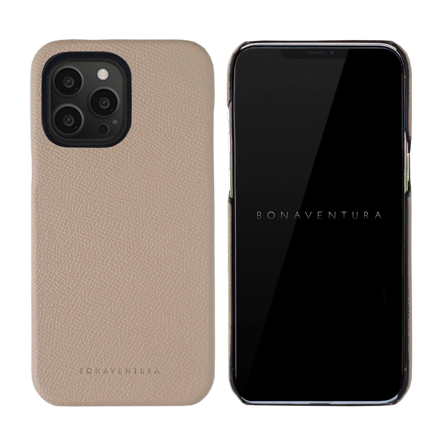 (iPhone 13 Pro) スマホショルダー バックカバーケース×ショルダーストラップ セット ノブレッサレザー グレージュ × シェル