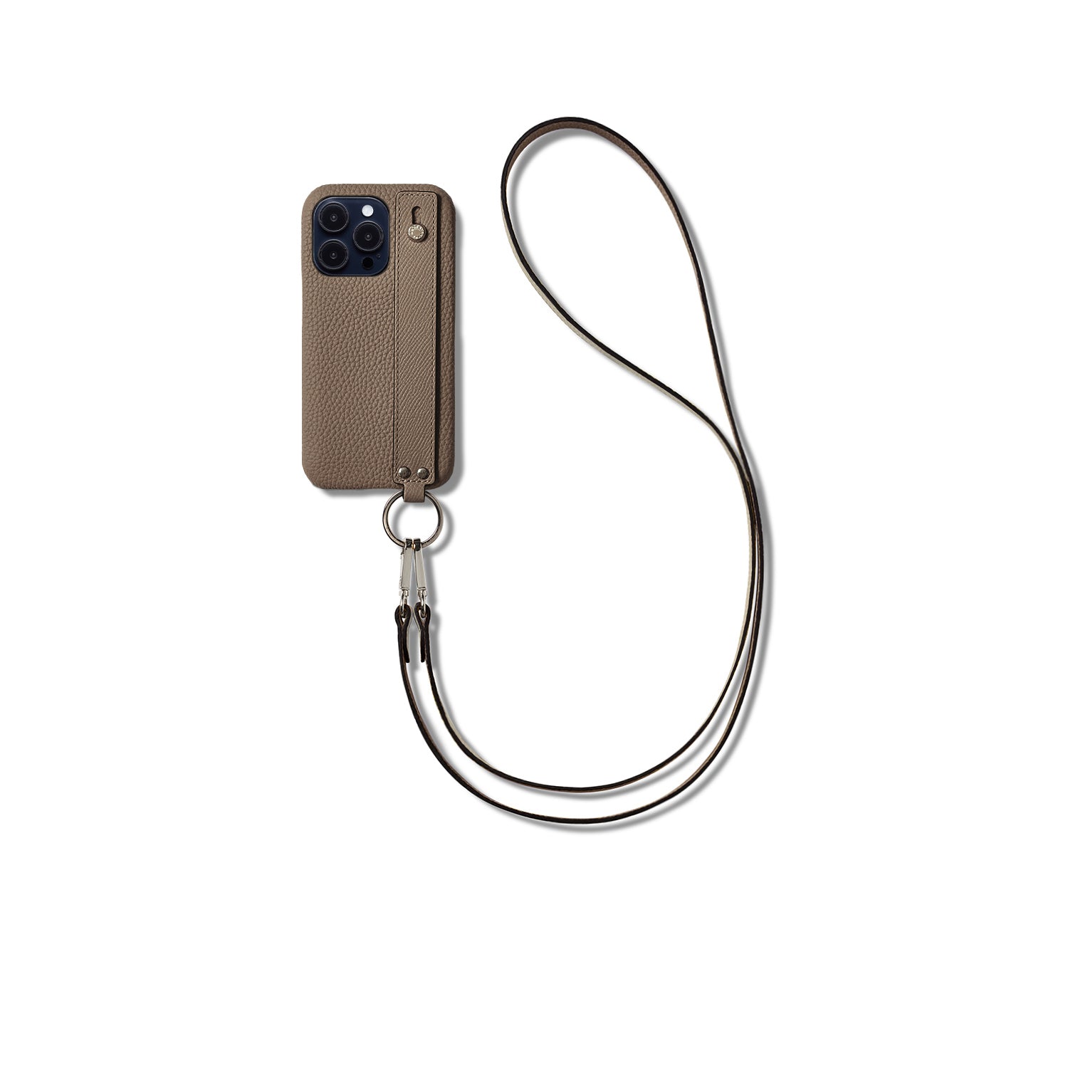 (iPhone 14 Pro) ハンドル付き バックカバーケース ストラップ付き シュリンクレザー