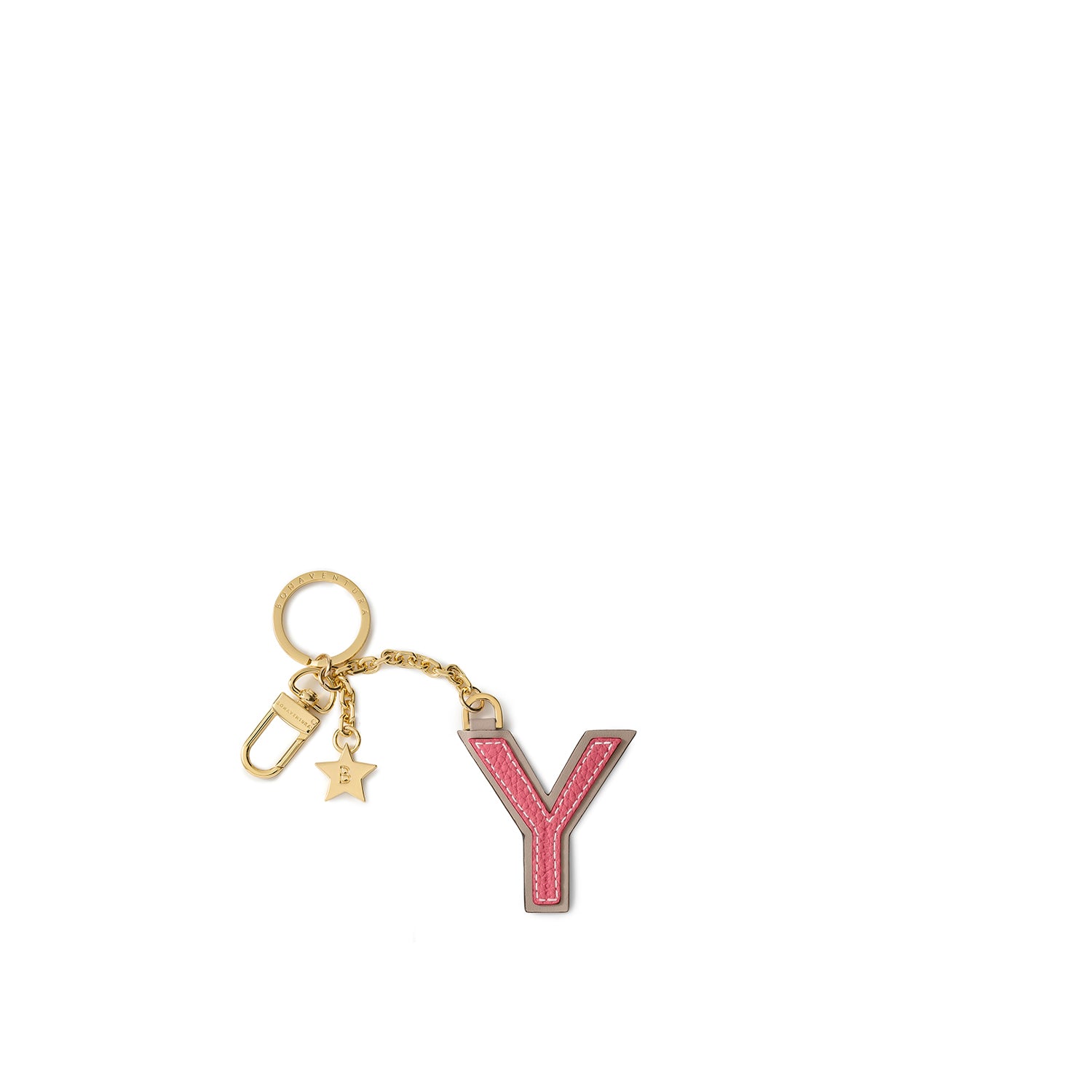 Leather Initial Charm Key Holder Shrink Leather