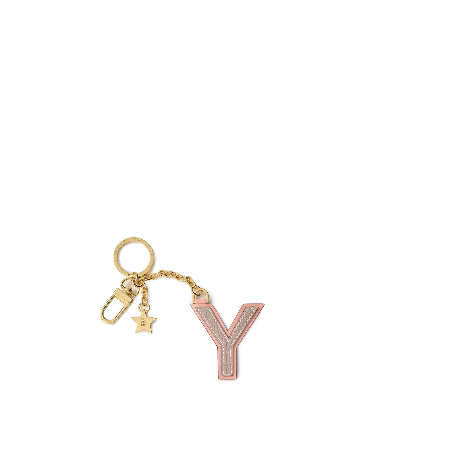 Leather Initial Charm Key Holder Shrink Leather