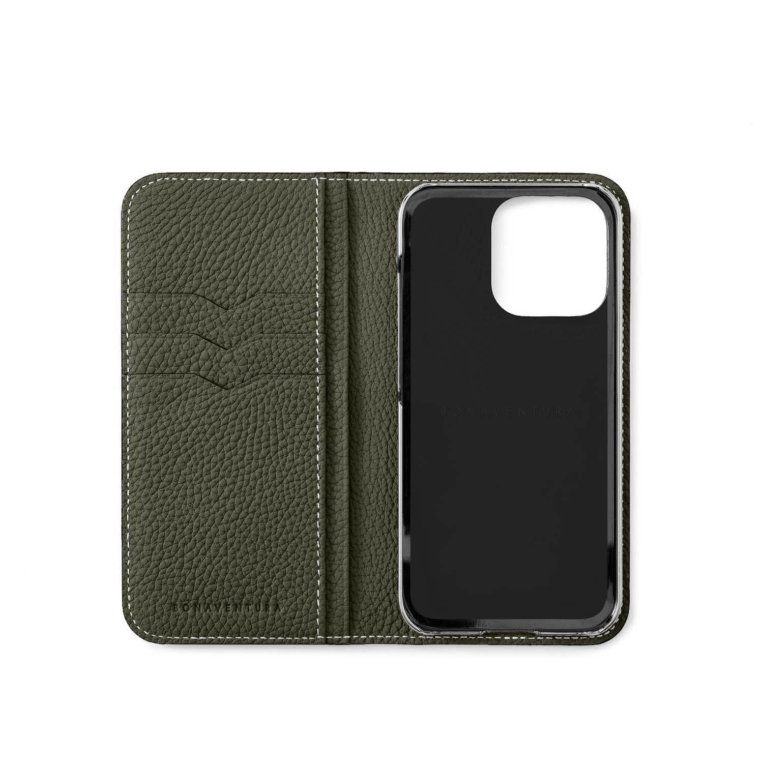 (iPhone 15 Pro) Diary Case Shrink Leather