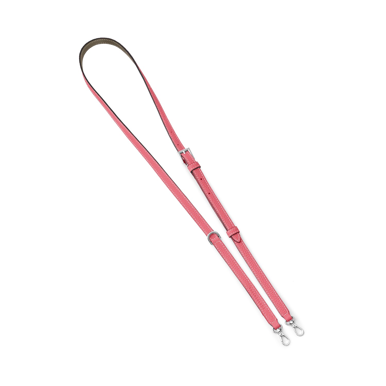 Dリング付き アジャスタブル ショルダー ストラップ シュリンクレザー (シルバー)