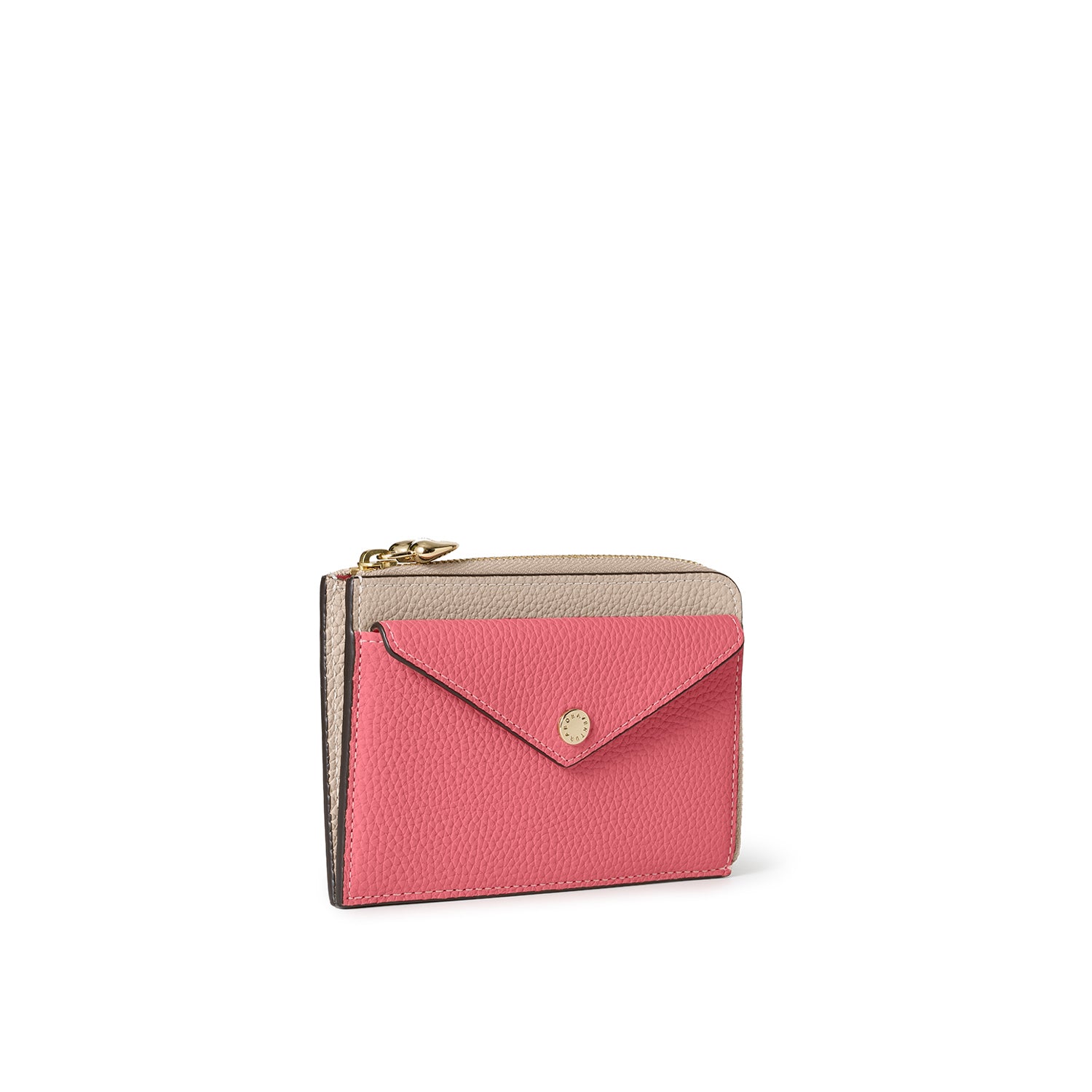 ハートジップチャーム付き エンベロープ ミニジップ ウォレット シュリンクレザー