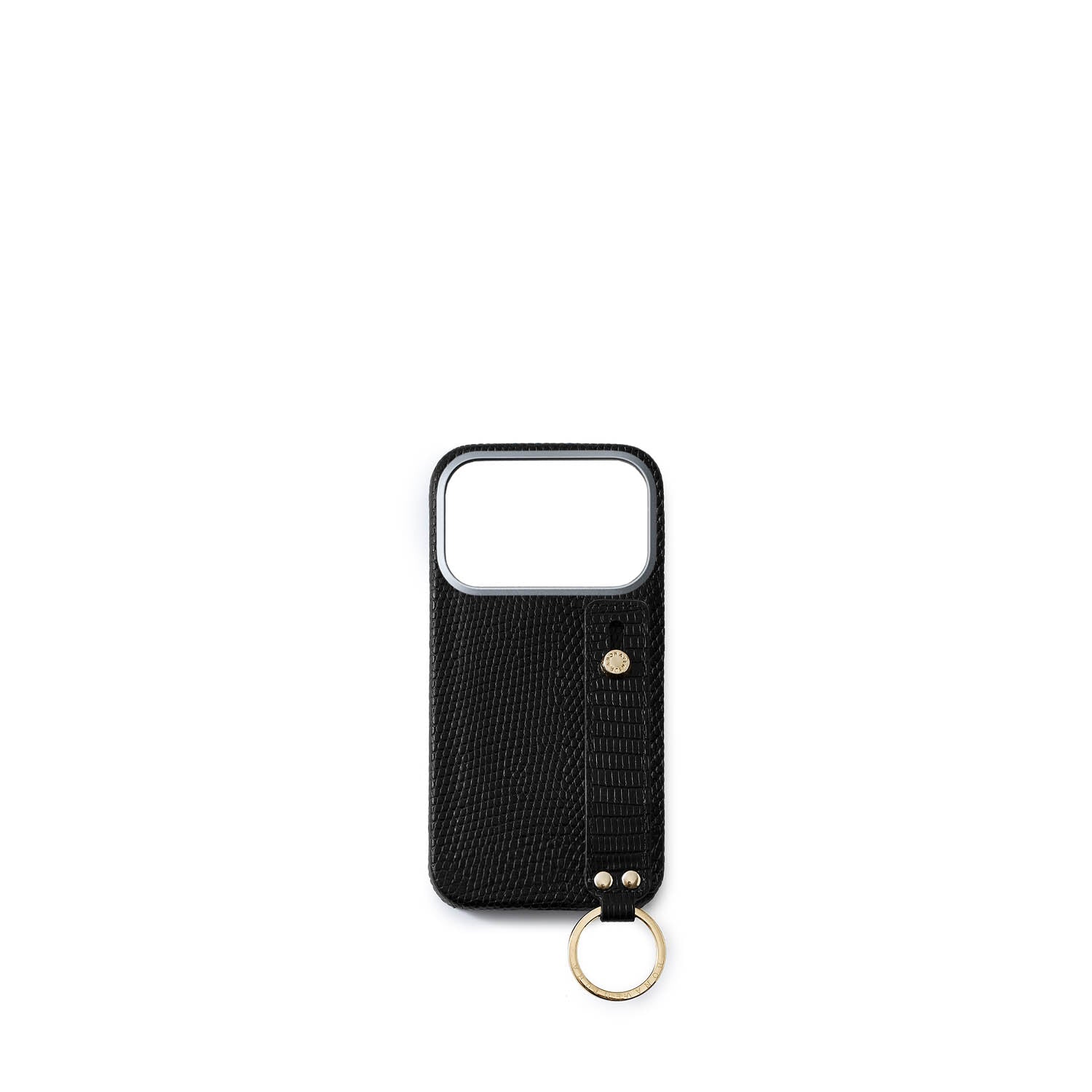 (iPhone 17 Pro) ハンドル付き バックカバーケース エンボスリザードレザー (ゴールド)