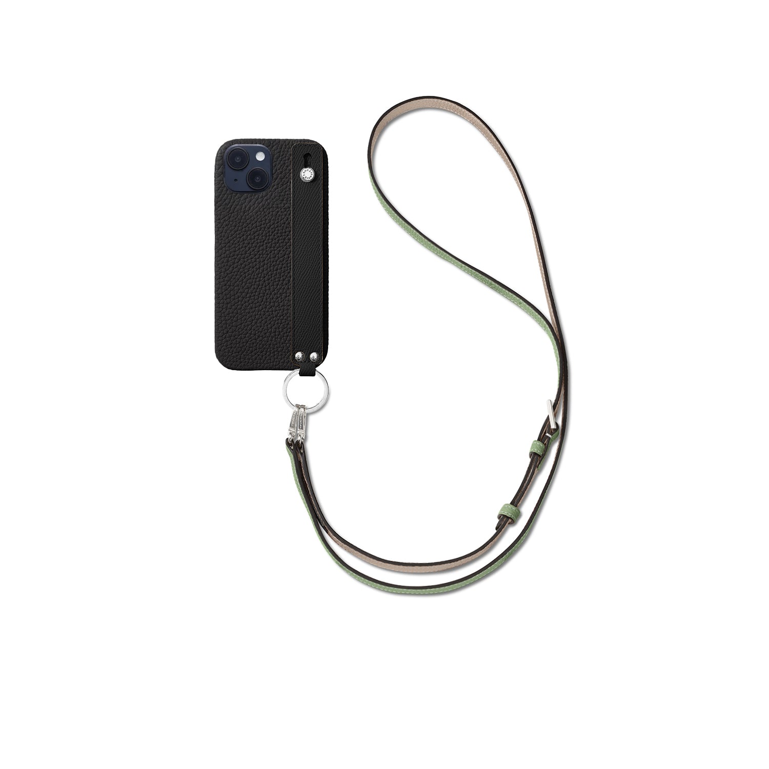 (iPhone 14) ハンドル付き バックカバーケース ストラップ付き シュリンクレザー