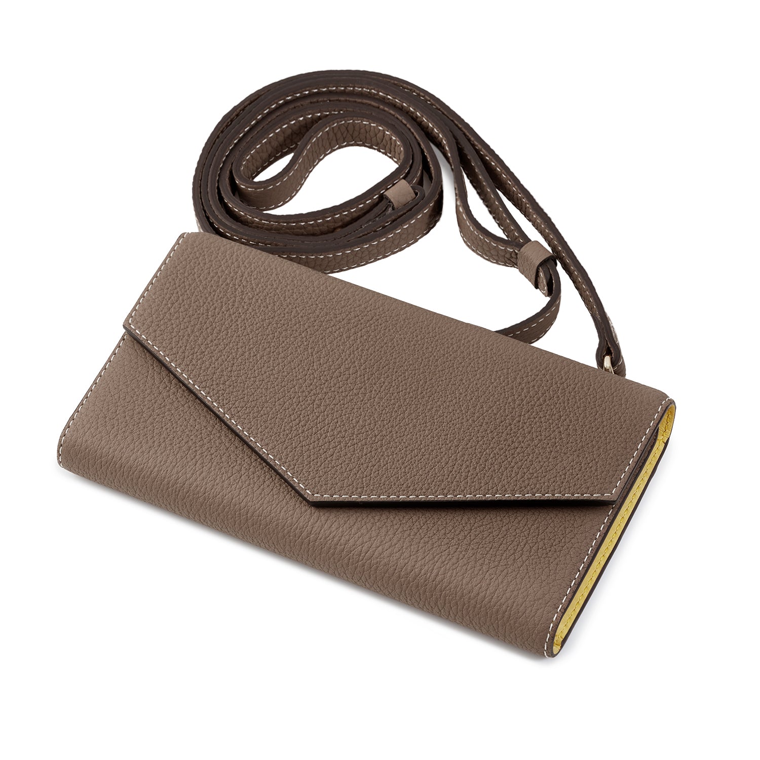 (iPhone 14) Mirror Case Shoulder Strap With Shrink Leather