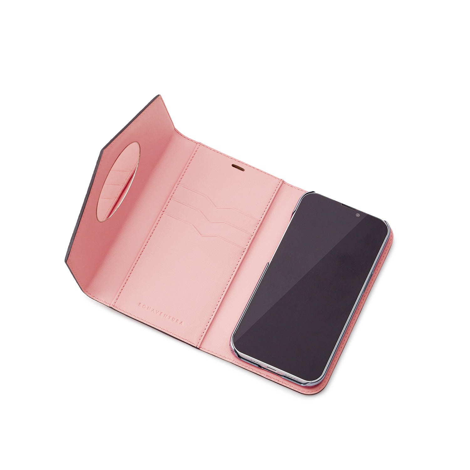 (iPhone 14 Pro) ミラーケース 肩掛け ストラップ付き シュリンクレザー