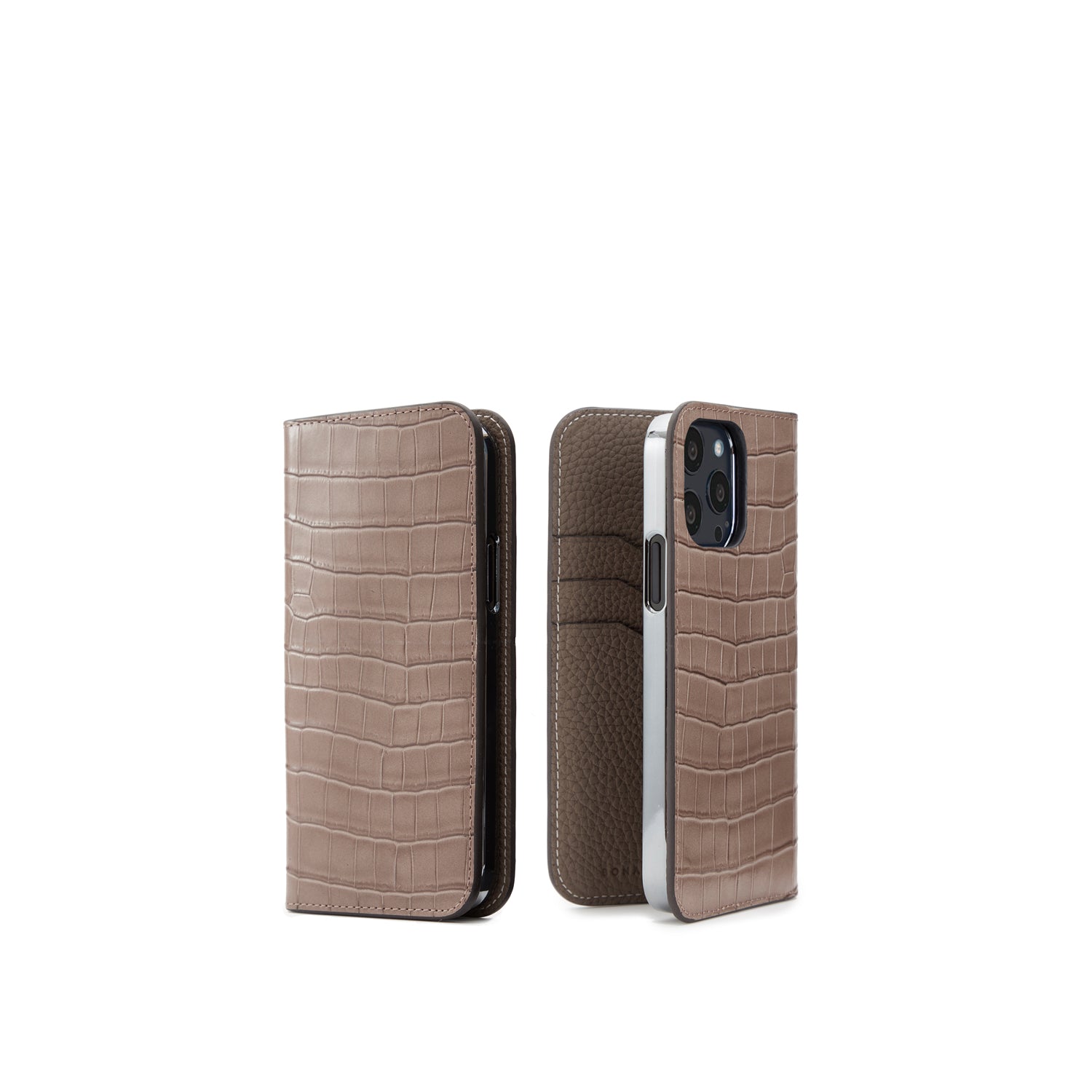 iPhone 13 Pro) ダイアリーケース エンボスクロコレザー