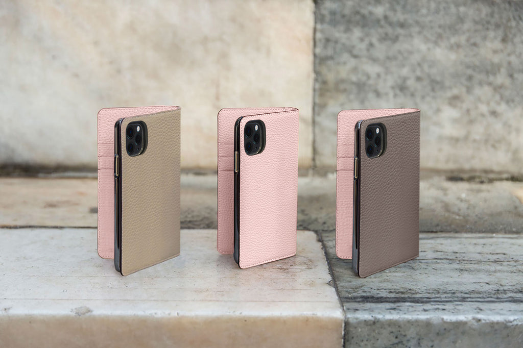 ボナベンチュラiPhone12promax グレージュ×ピンク - ソフト・ハードケース