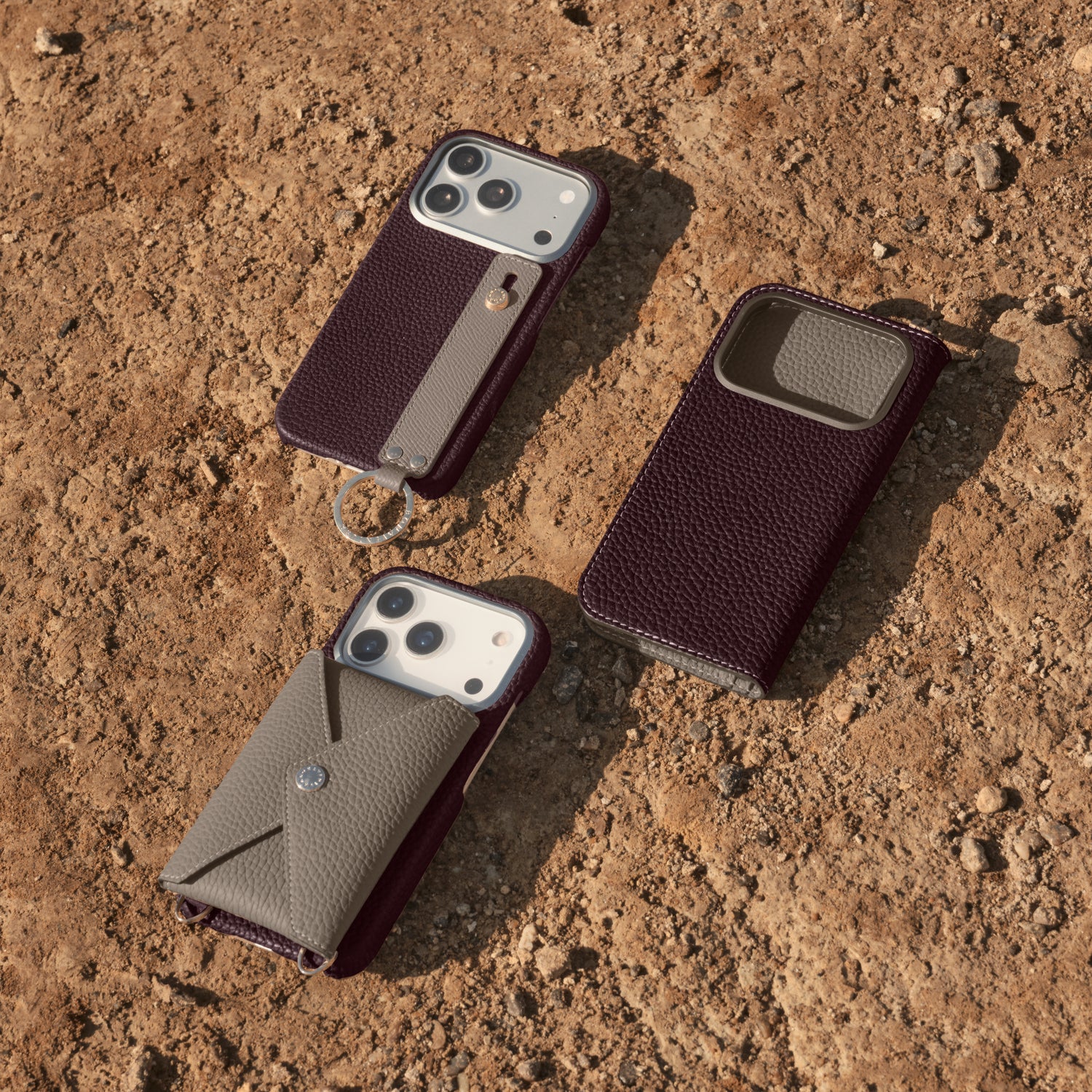 iPhone 17) ハンドル付き バックカバーケース シュリンクレザー