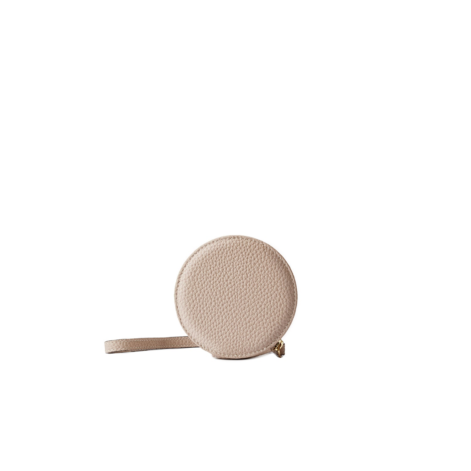 Round gusseted coin case in shrink leather