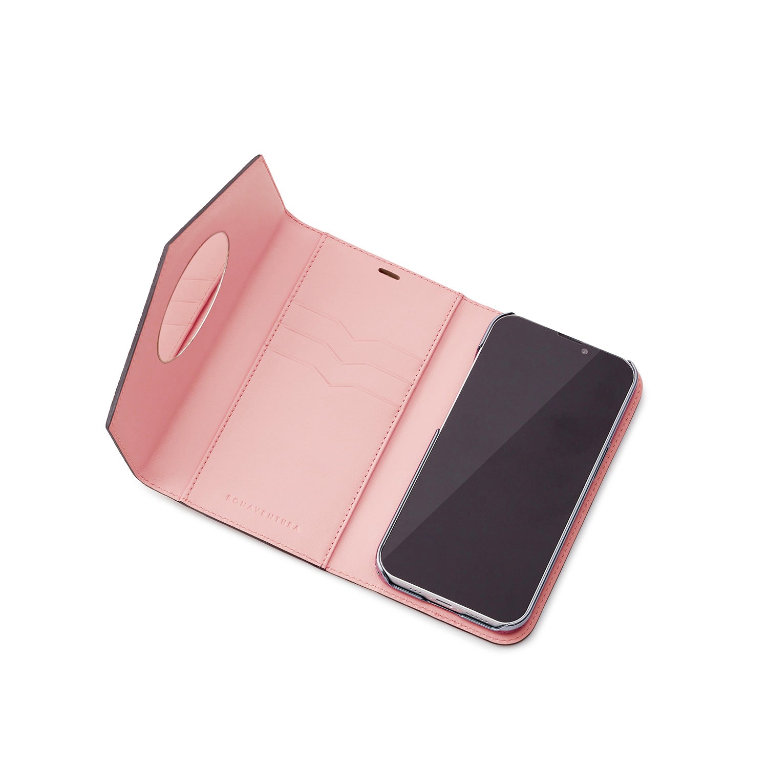(iPhone 15) Mirror case with shoulder strap, shrink leather