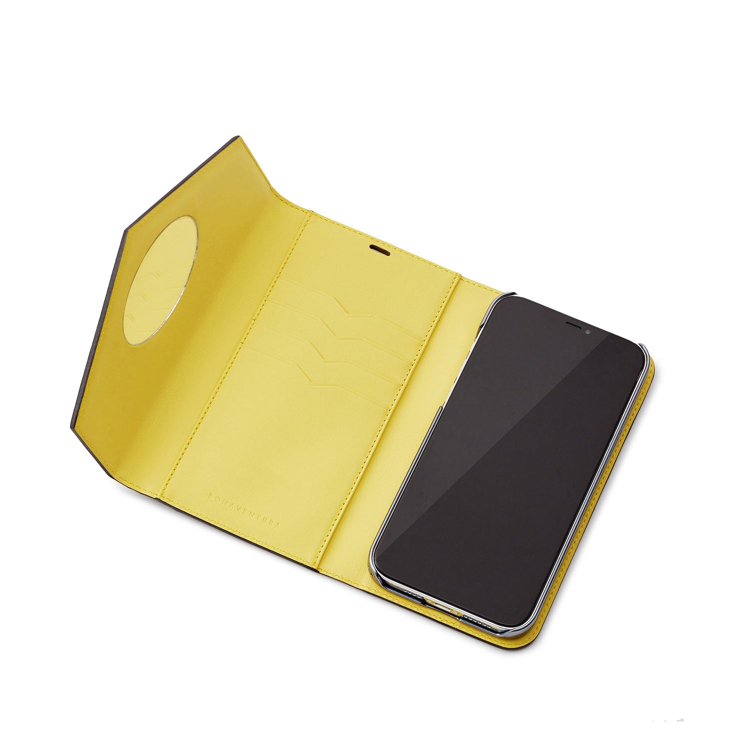 iPhone 15 Pro Max) ミラーケース 肩掛け ストラップ付き シュリンクレザー