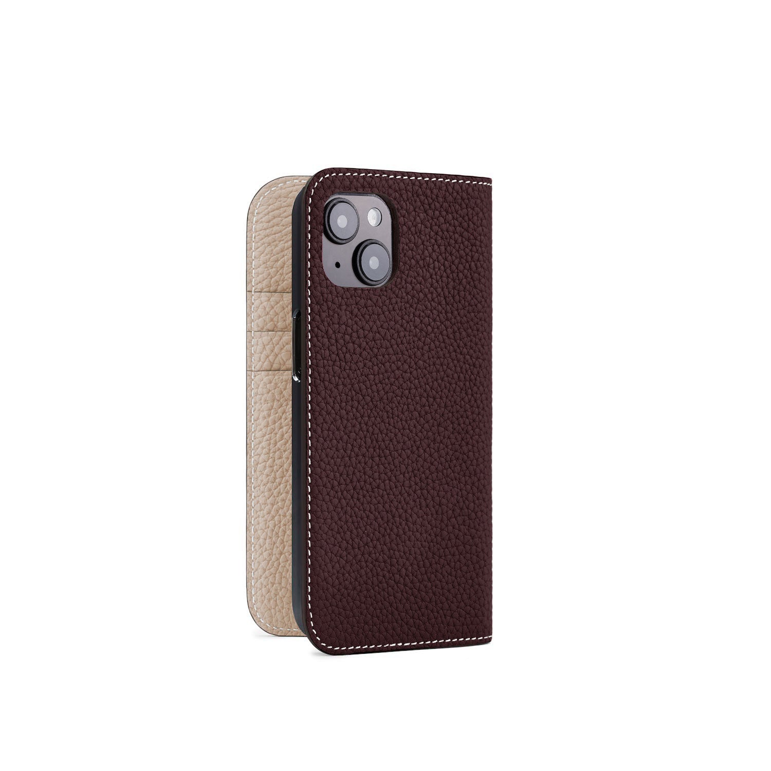 (iPhone 13) Diary case in shrink leather