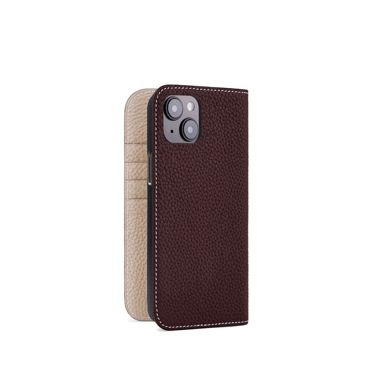 (iPhone 15 Plus) Diary case in shrink leather