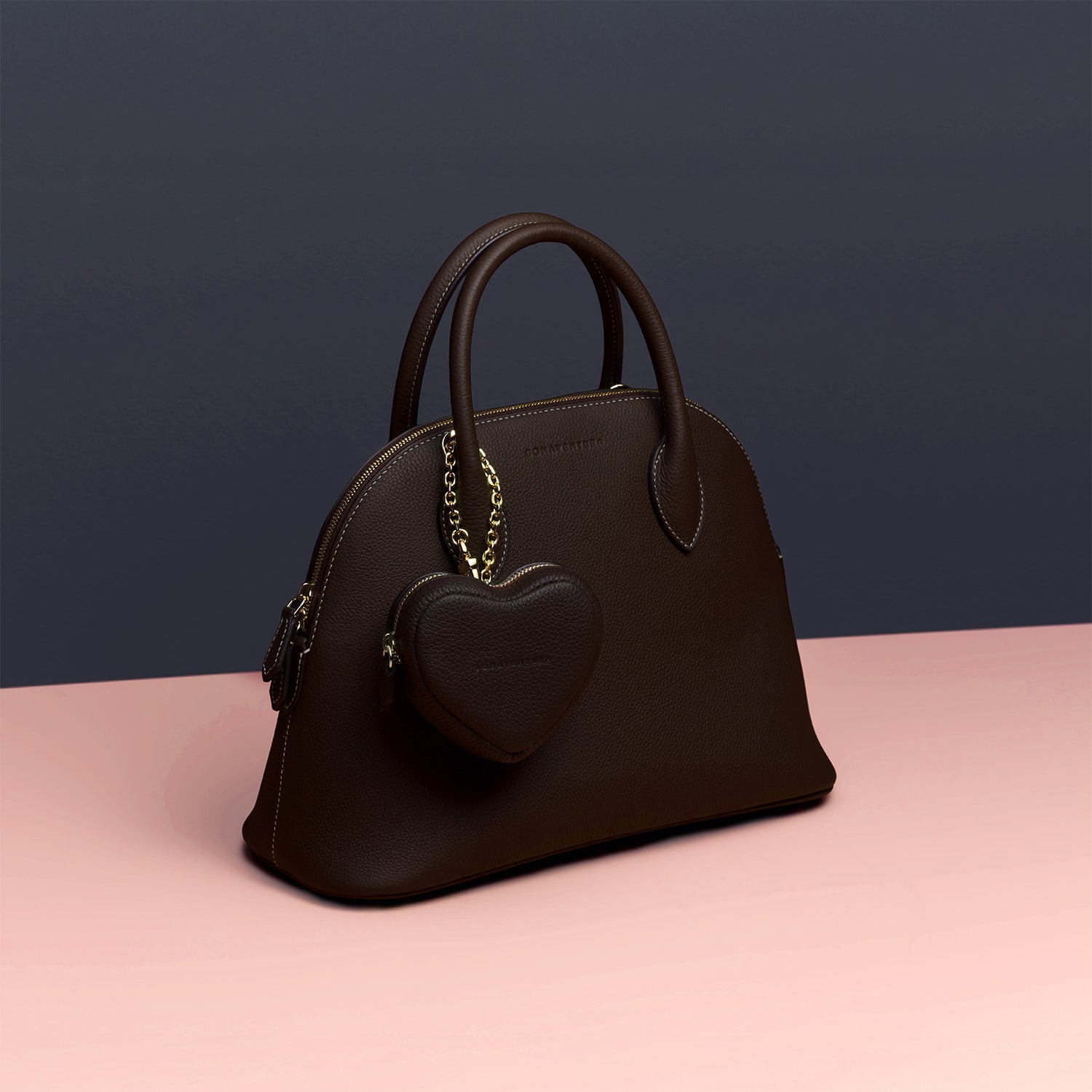 ミニポーチ チェーン付き シュリンクレザー (ハート)