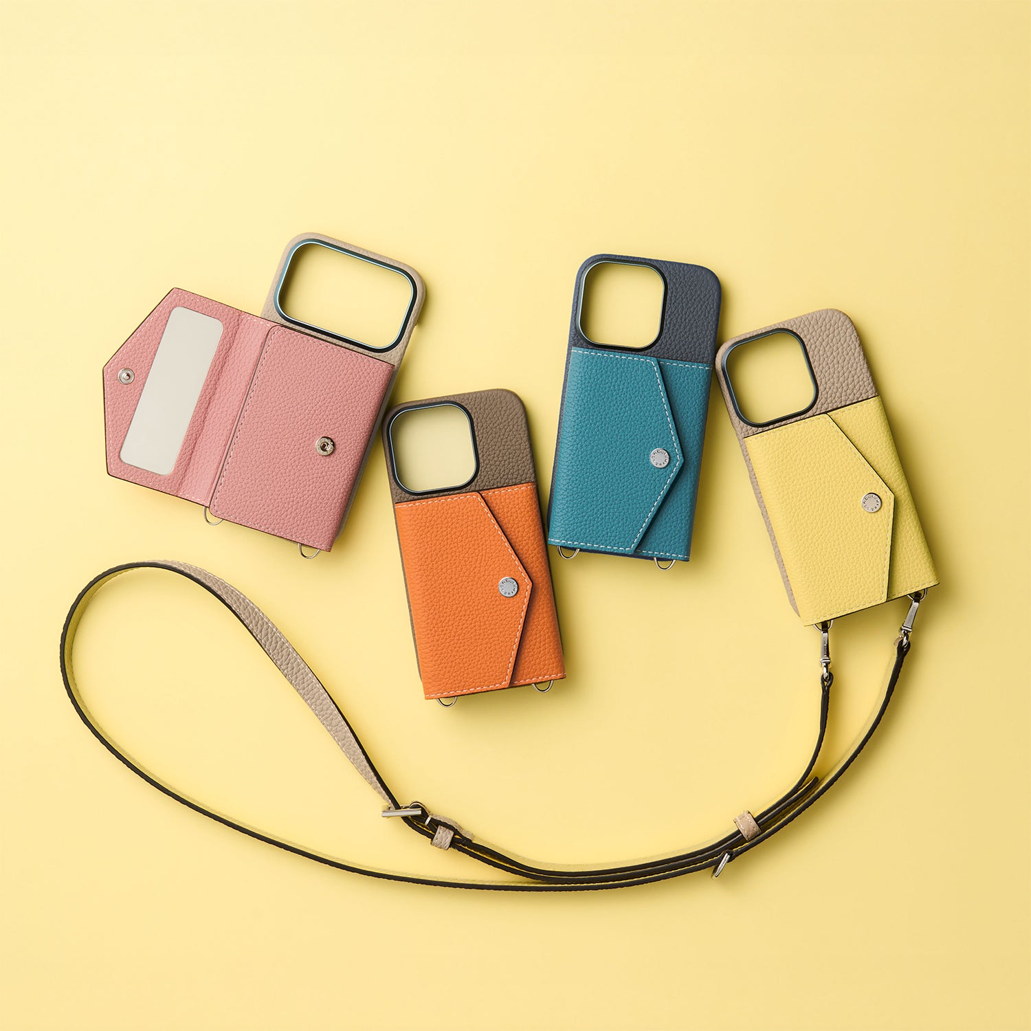 スナップボタン付き バックカバーケース用 ミラーポーチ シュリンクレザー