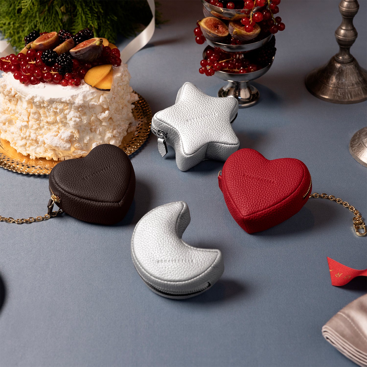 ミニポーチ チェーン付き シュリンクレザー (ハート)