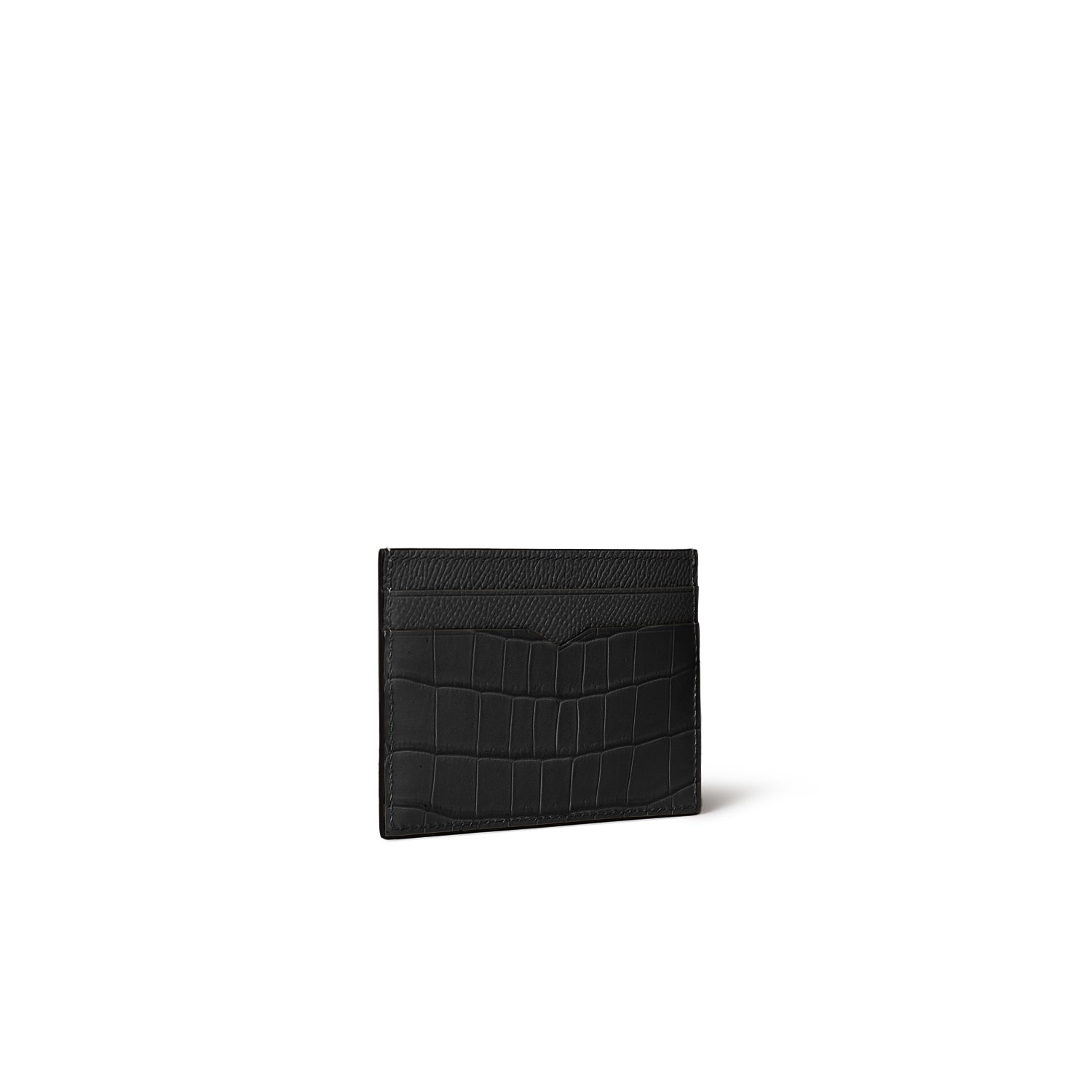 Slim card case in Noblesse and embossed crocodile leather, black