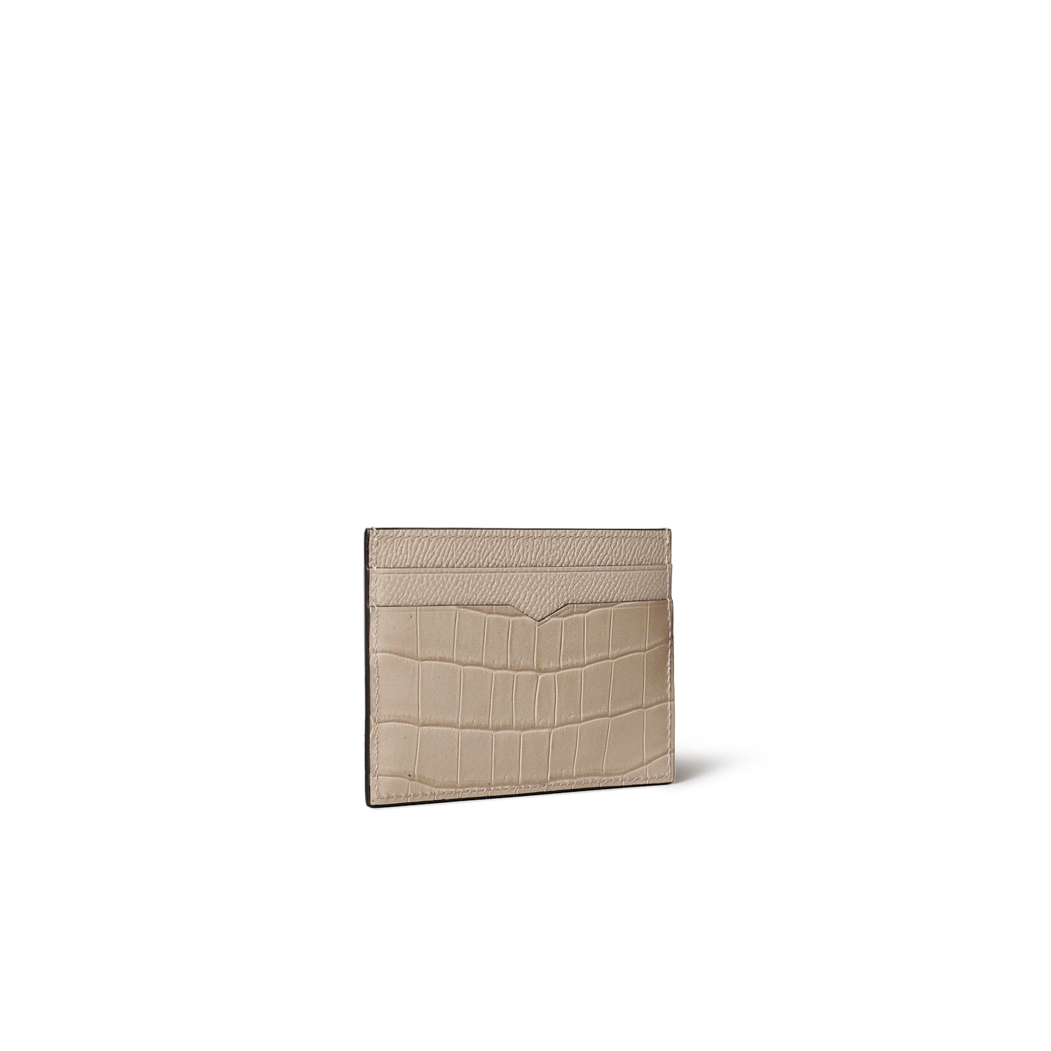 Slim card case in Noblesse x embossed crocodile leather, beige