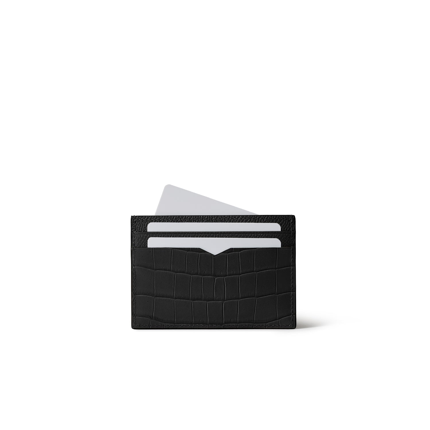 Slim card case in Noblesse and embossed crocodile leather