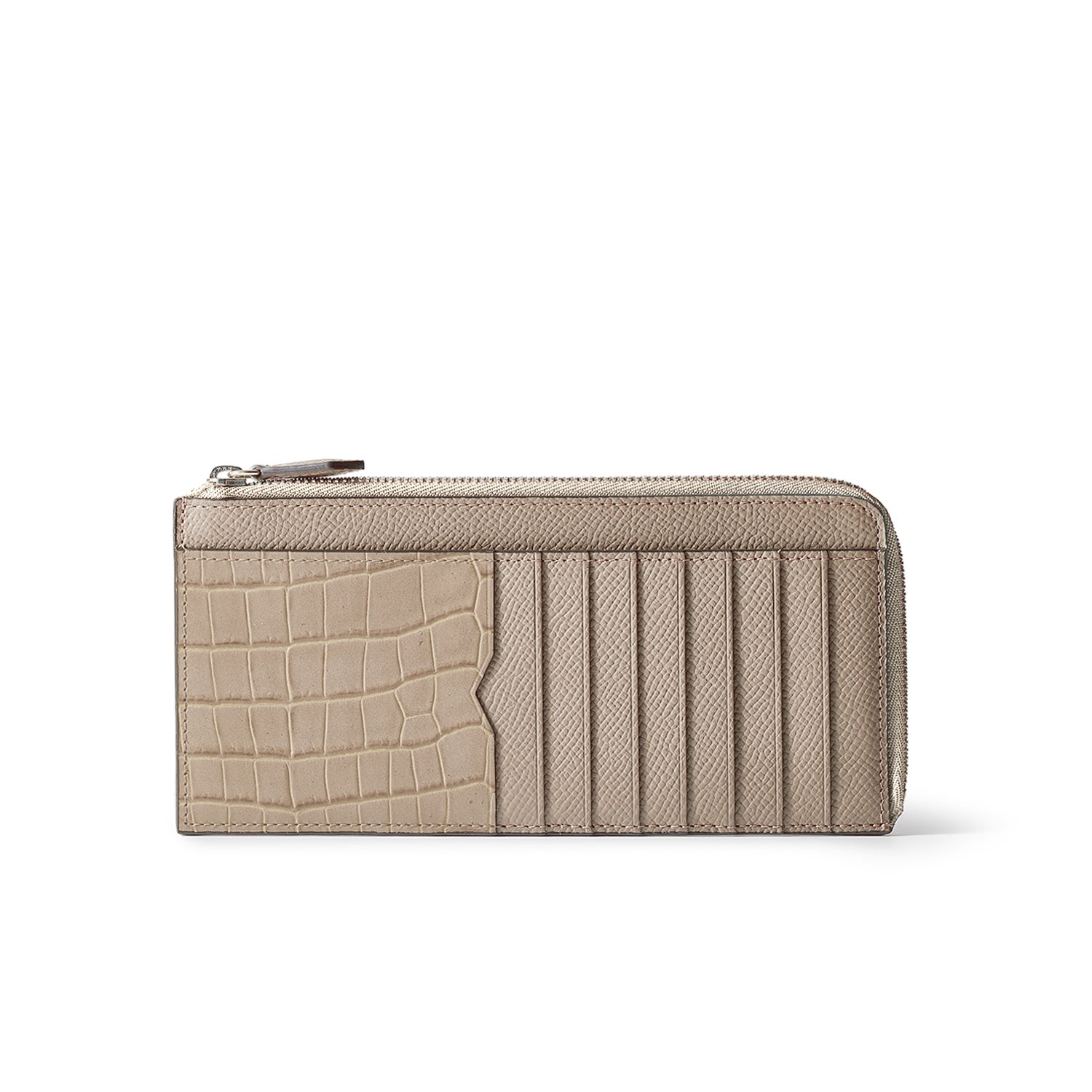 Long L-shaped zip wallet in Noblesse and embossed crocodile leather