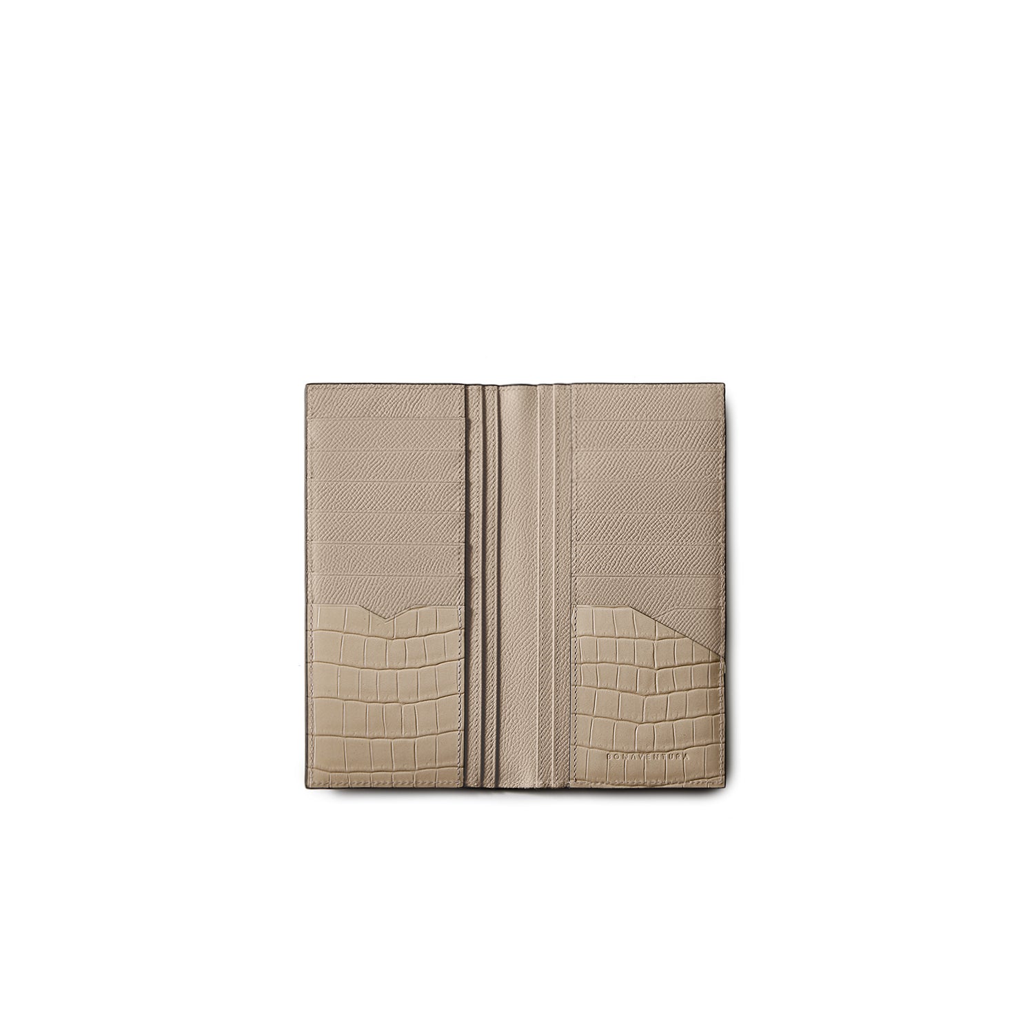 Long card wallet in Noblesse and embossed crocodile leather