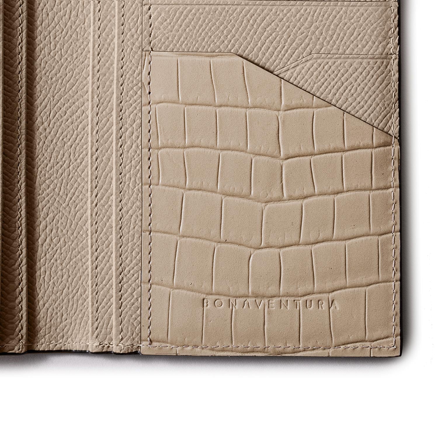 Long card wallet in Noblesse and embossed crocodile leather
