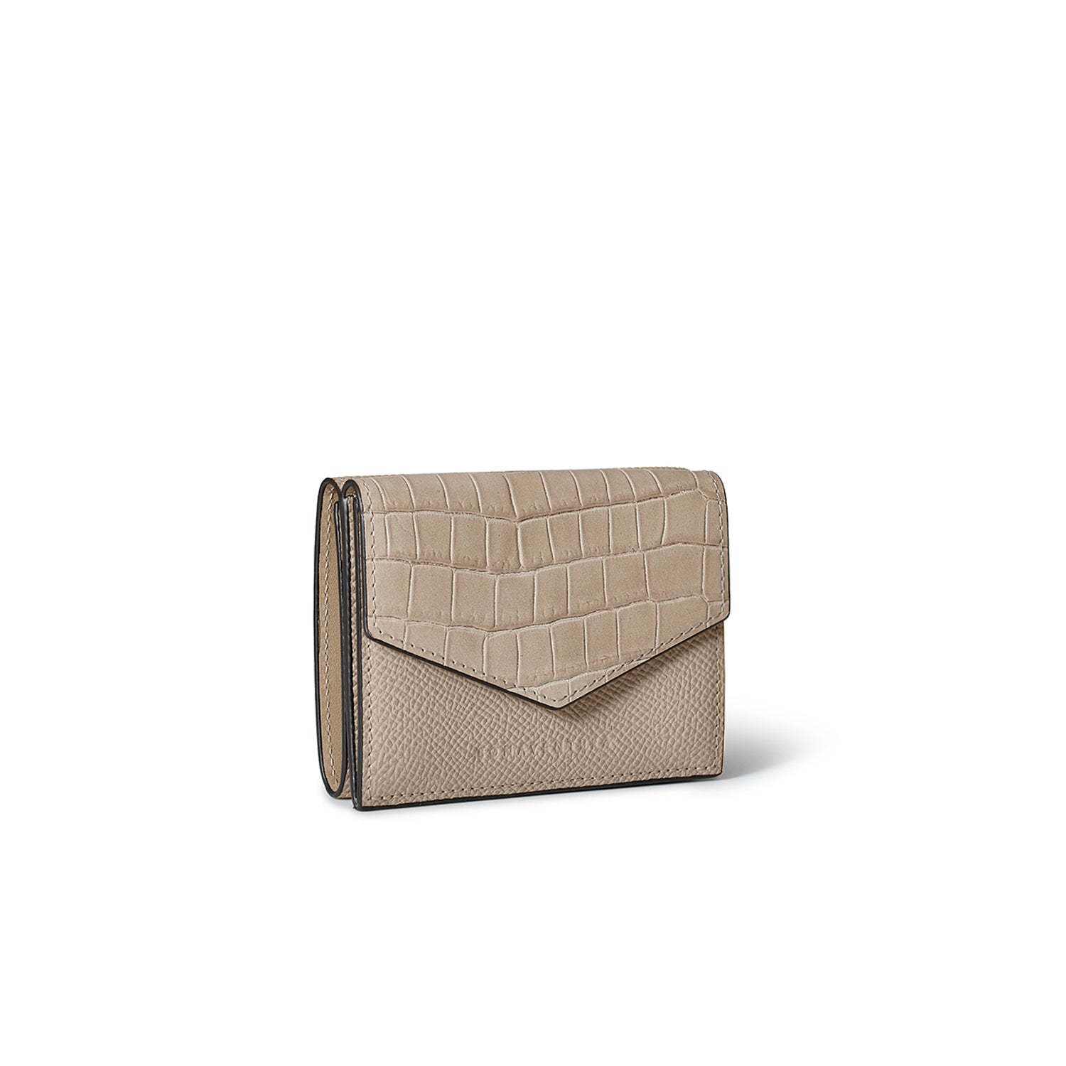 Small wallet in Noblesse and embossed crocodile leather in beige