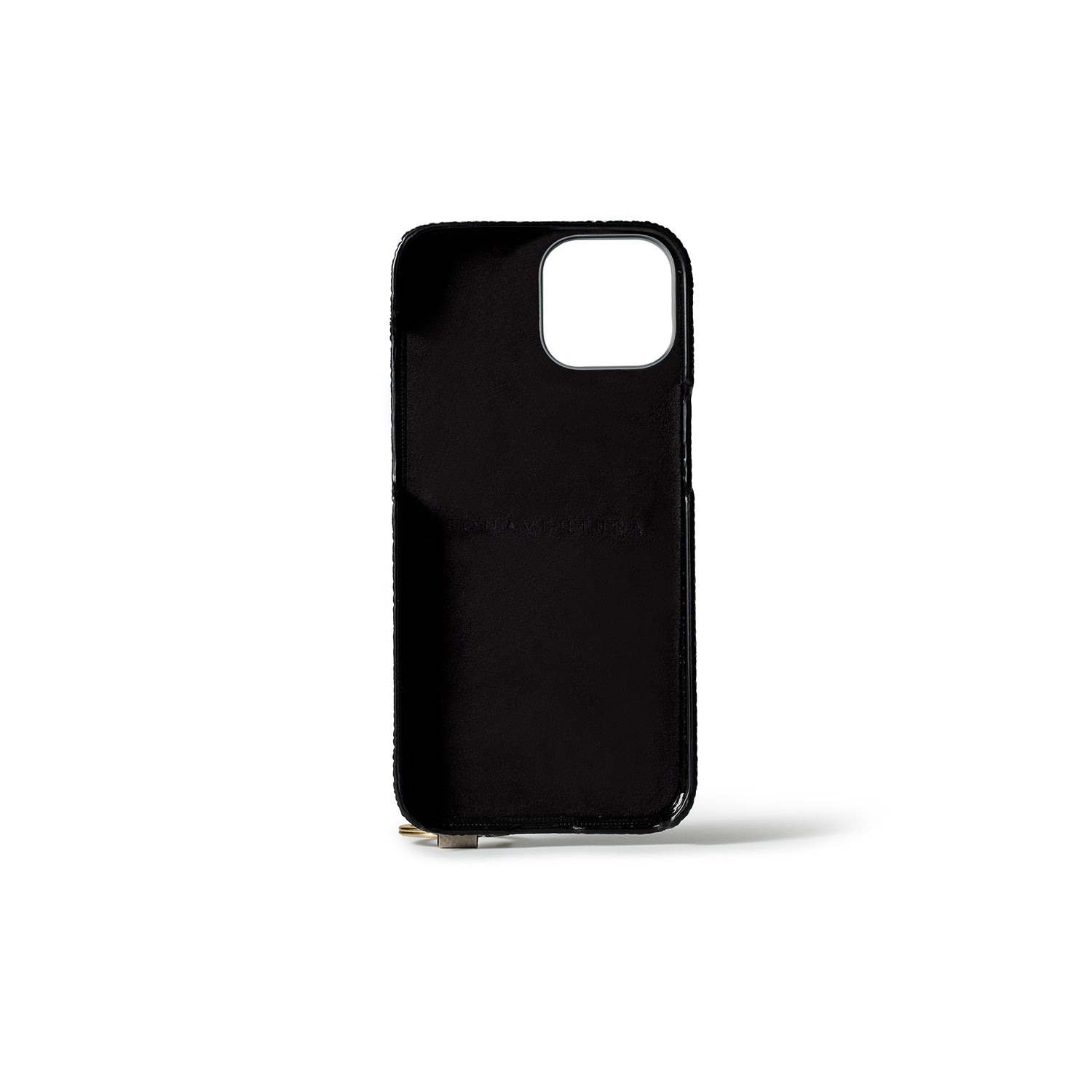 (iPhone 15) Back cover case with handle, shrink leather, gold