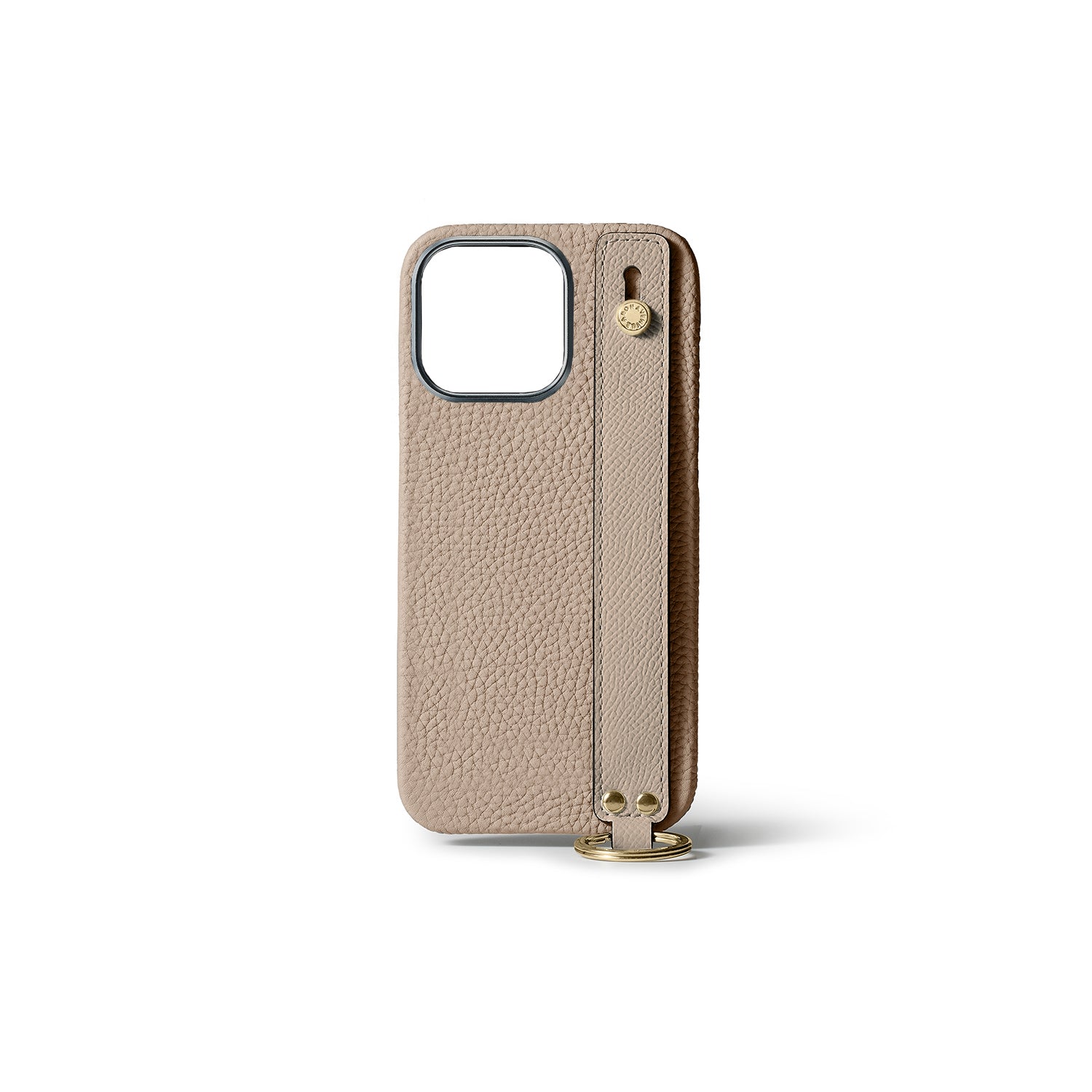 (iPhone 15 Pro) Back cover case with handle, shrink leather, gold