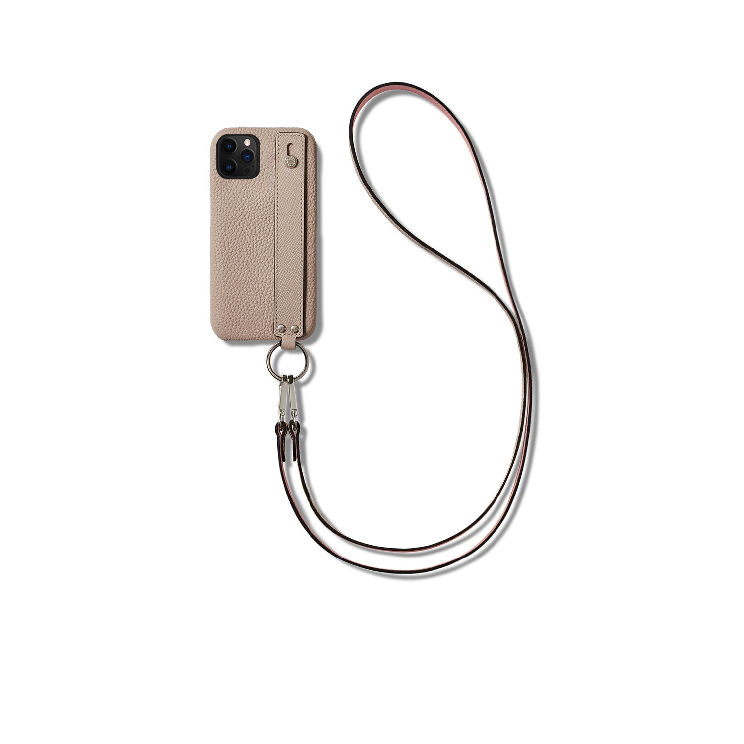 (iPhone 12 / 12 Pro) ハンドル付き バックカバーケース ストラップ付き シュリンクレザー