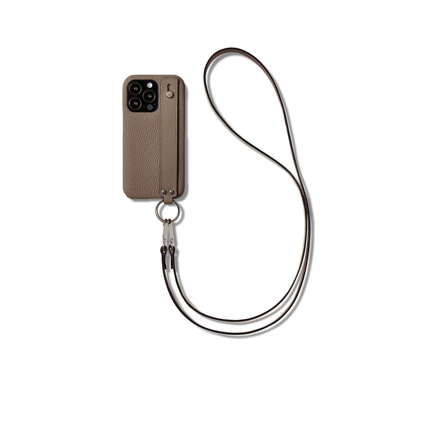 (iPhone 13 Pro) ハンドル付き バックカバーケース ストラップ付き シュリンクレザー