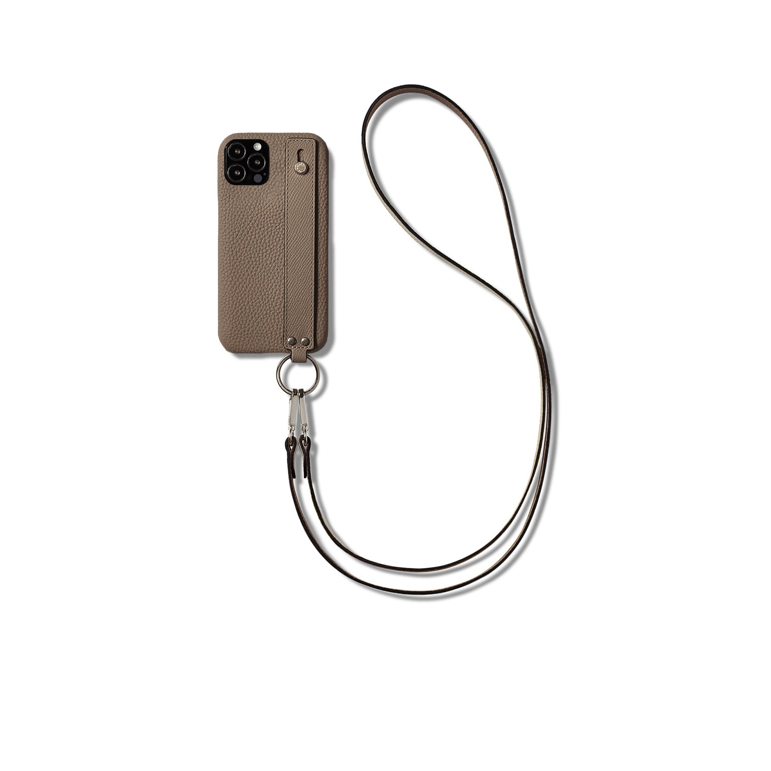 (iPhone 13 Pro Max) ハンドル付き バックカバーケース ストラップ付き シュリンクレザー
