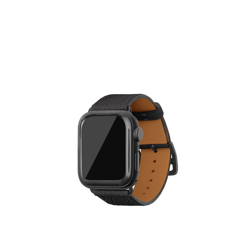 シュリンク Apple Watch レザーバンド【38mm/40mm/41mm/42mm, M/Lサイズ】 (アダプター：ブラック)