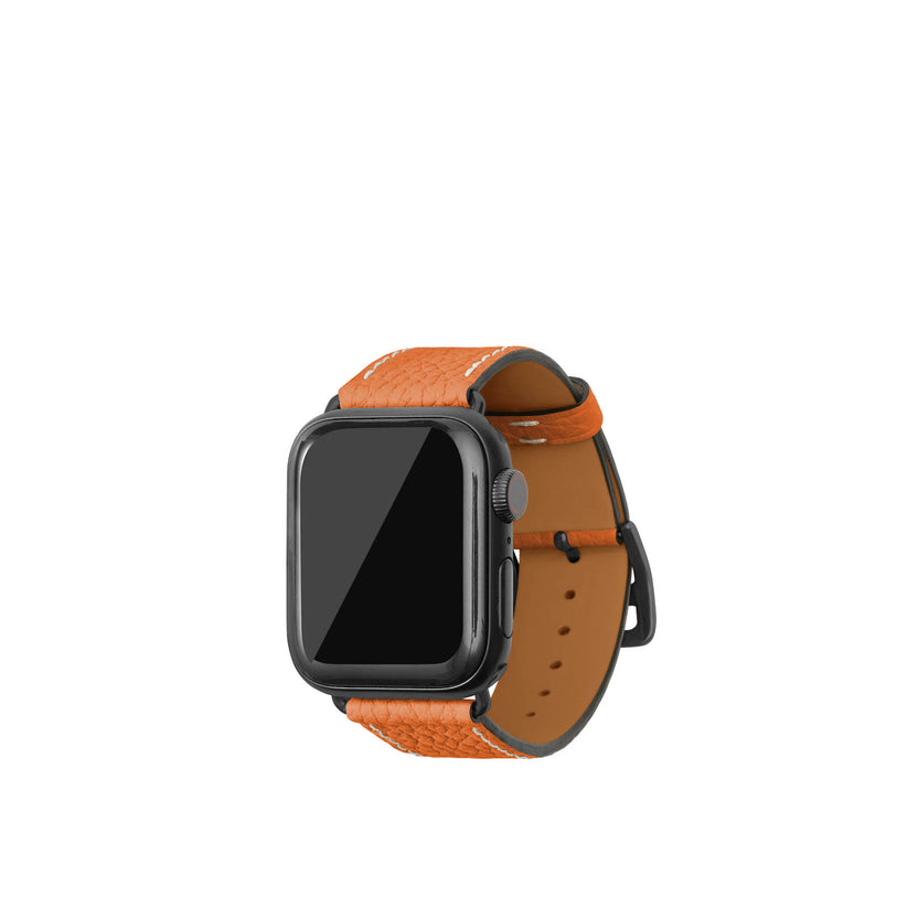 シュリンク Apple Watch レザーバンド【38mm/40mm/41mm/42mm, M/Lサイズ】 (アダプター：ブラック)