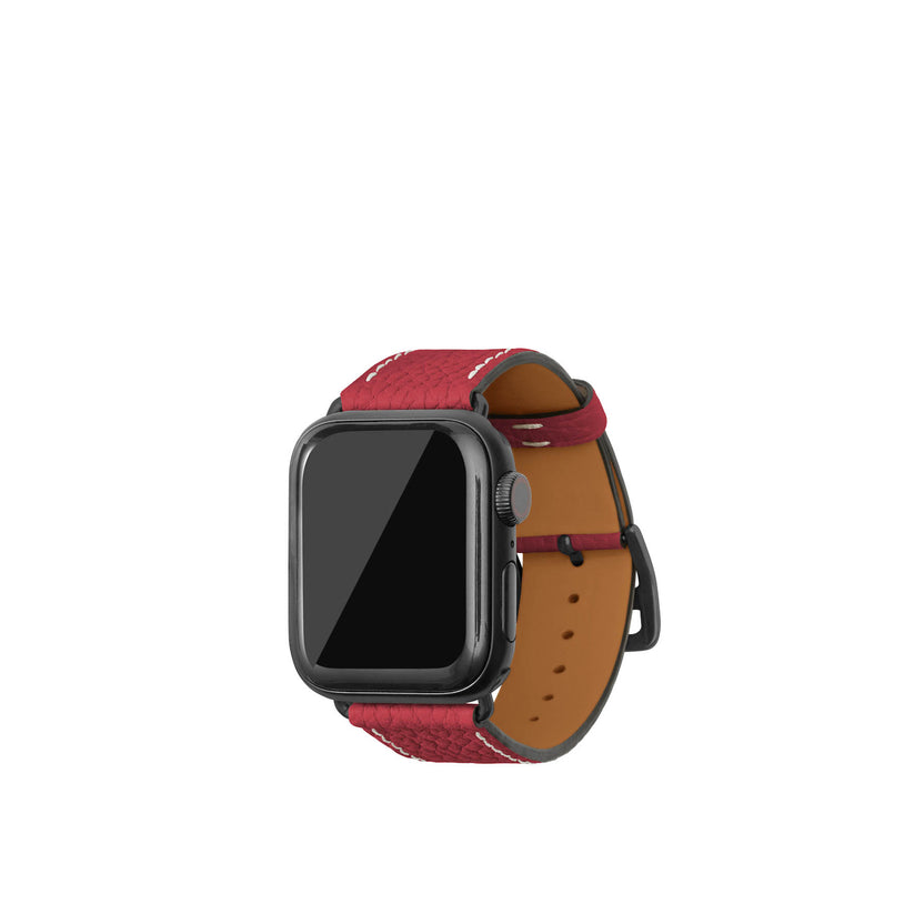 シュリンク Apple Watch レザーバンド【38mm/40mm/41mm/42mm, M/Lサイズ】 (アダプター：ブラック)