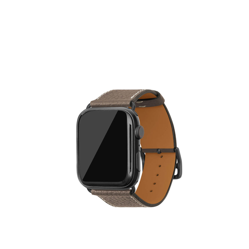 シュリンク Apple Watch レザーバンド【44mm/45mm/46mm/49mm, M/Lサイズ】 (アダプター：ブラック)
