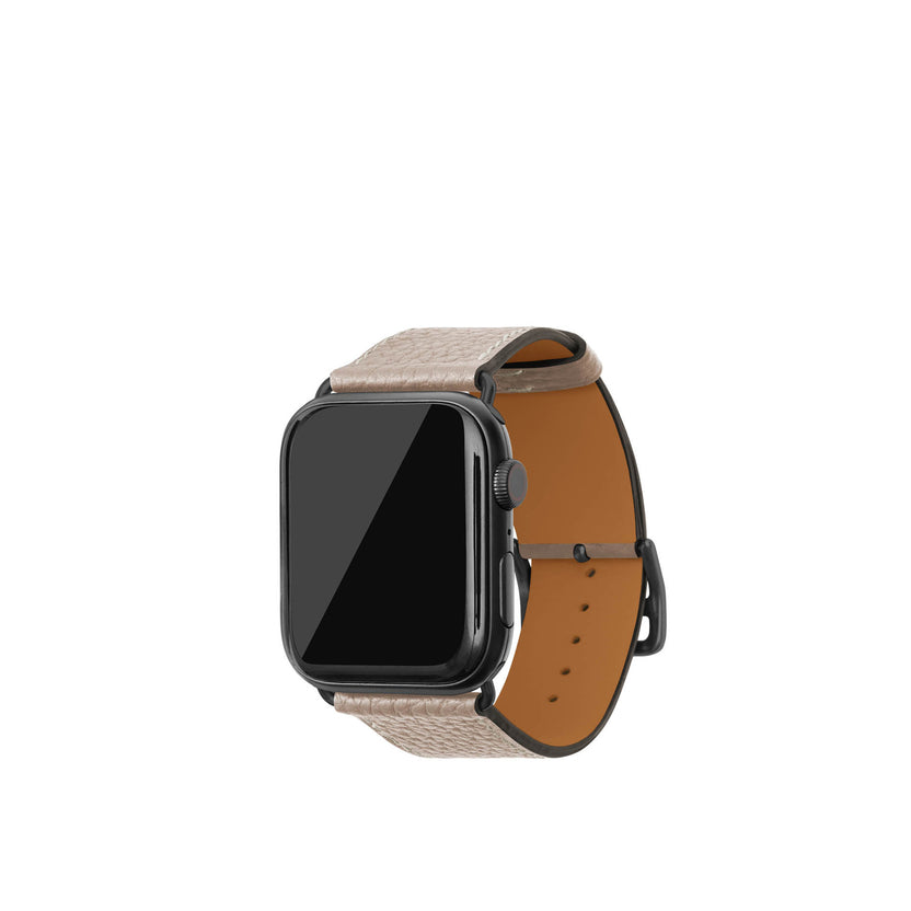 シュリンク Apple Watch レザーバンド【44mm/45mm/46mm/49mm, M/Lサイズ】 (アダプター：ブラック)