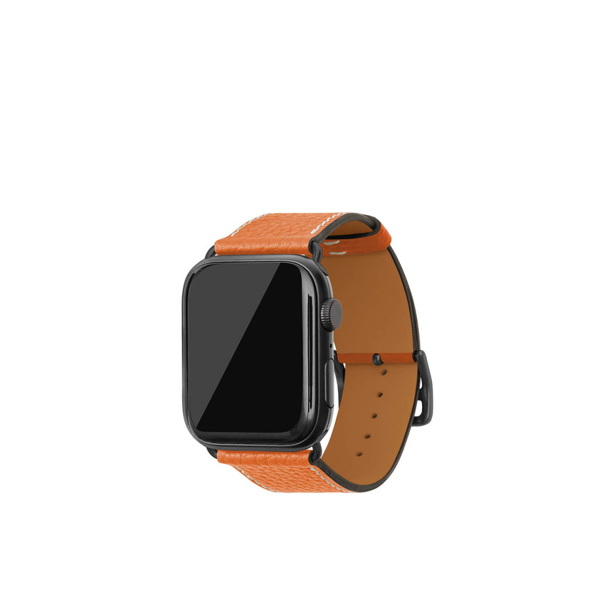 シュリンク Apple Watch レザーバンド【44mm/45mm/46mm/49mm, M/Lサイズ】 (アダプター：ブラック)