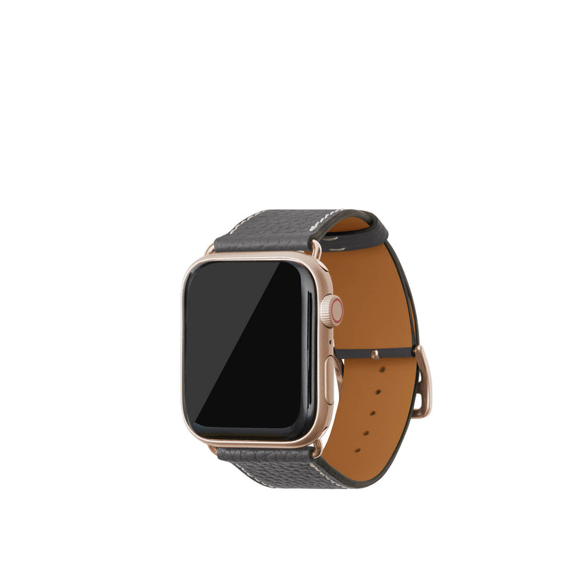 シュリンク Apple Watch レザーバンド【44mm/45mm/46mm/49mm, M/Lサイズ】 (アダプター：ゴールド)