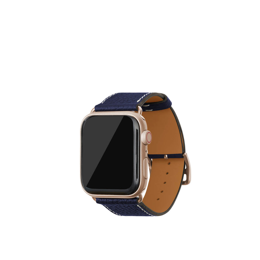シュリンク Apple Watch レザーバンド【44mm/45mm/46mm/49mm, M/Lサイズ】 (アダプター：ゴールド)