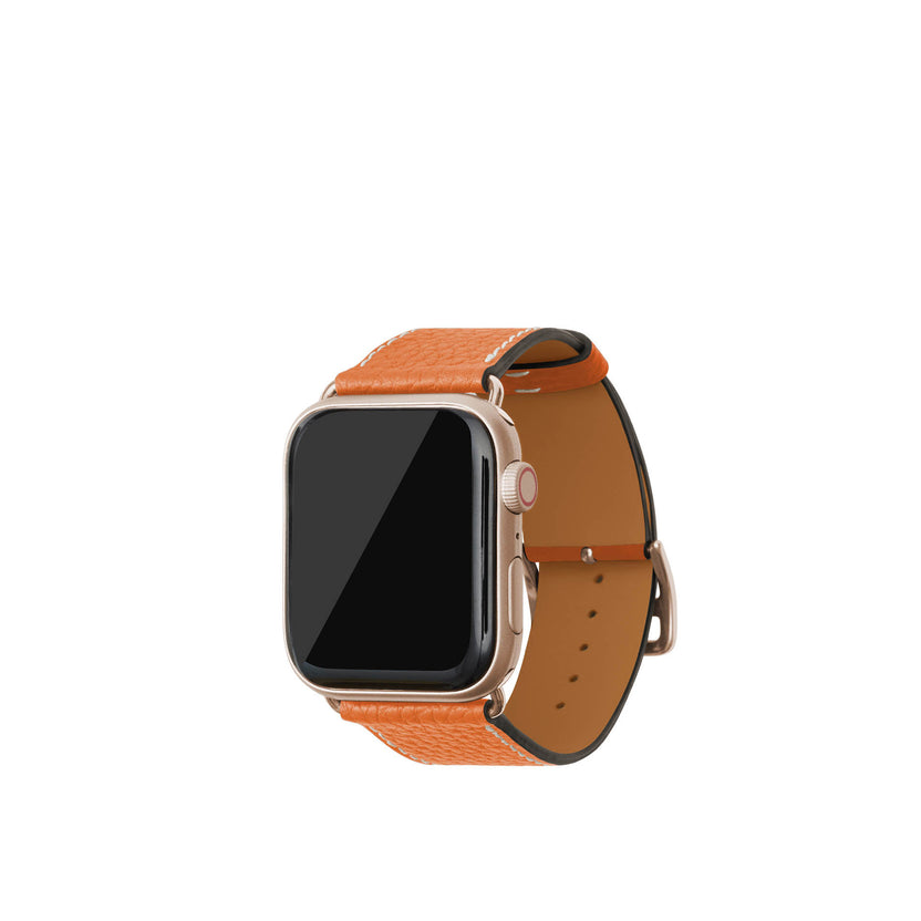 シュリンク Apple Watch レザーバンド【44mm/45mm/46mm/49mm, M/Lサイズ】 (アダプター：ゴールド)