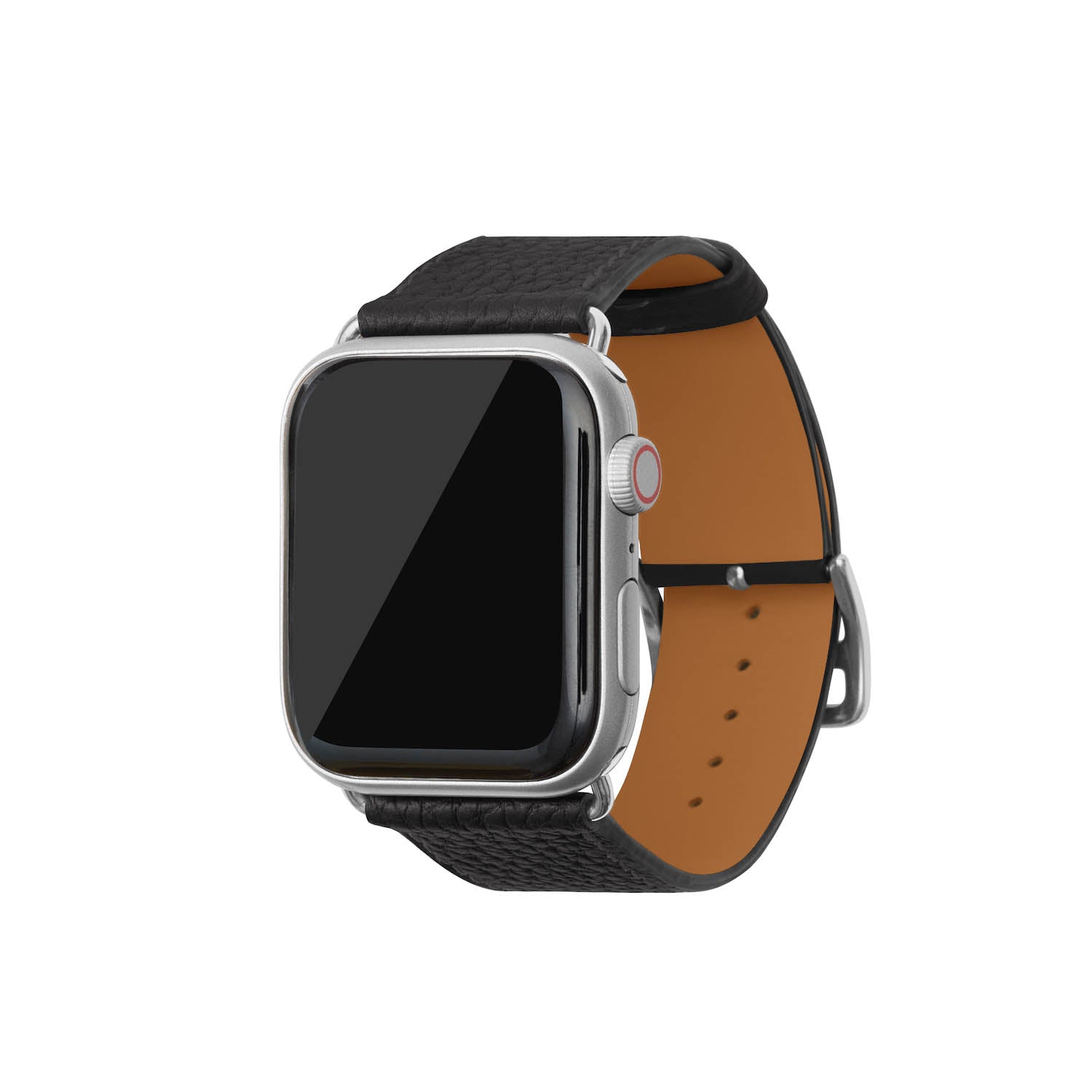 Apple Watch 가죽 밴드【42 mm/44 mm/45 mm/49 mm, M/L 사이즈】 (어댑터：실버) 블랙