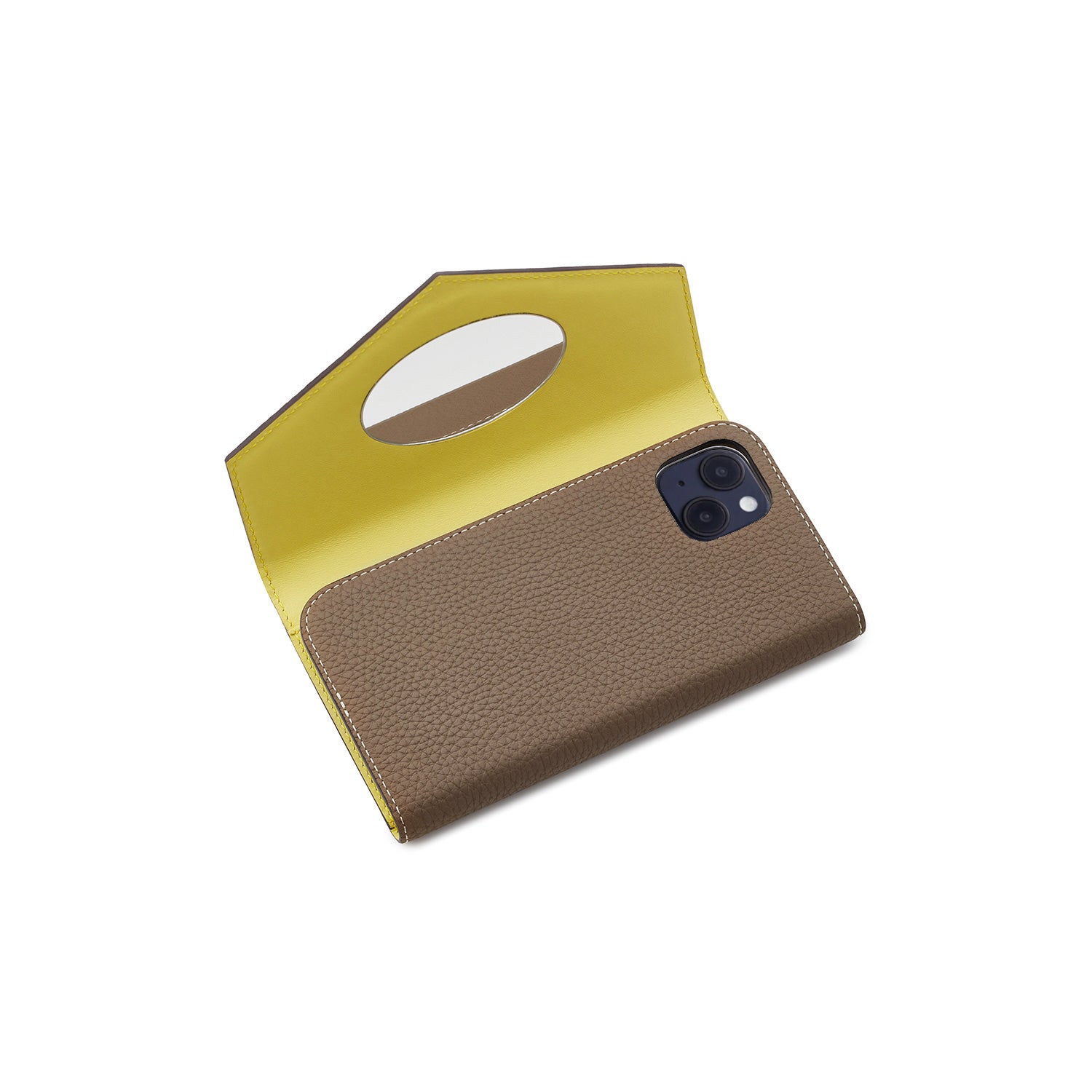 iPhone 15 Plus) ミラーケース 肩掛け ストラップ付き シュリンクレザー