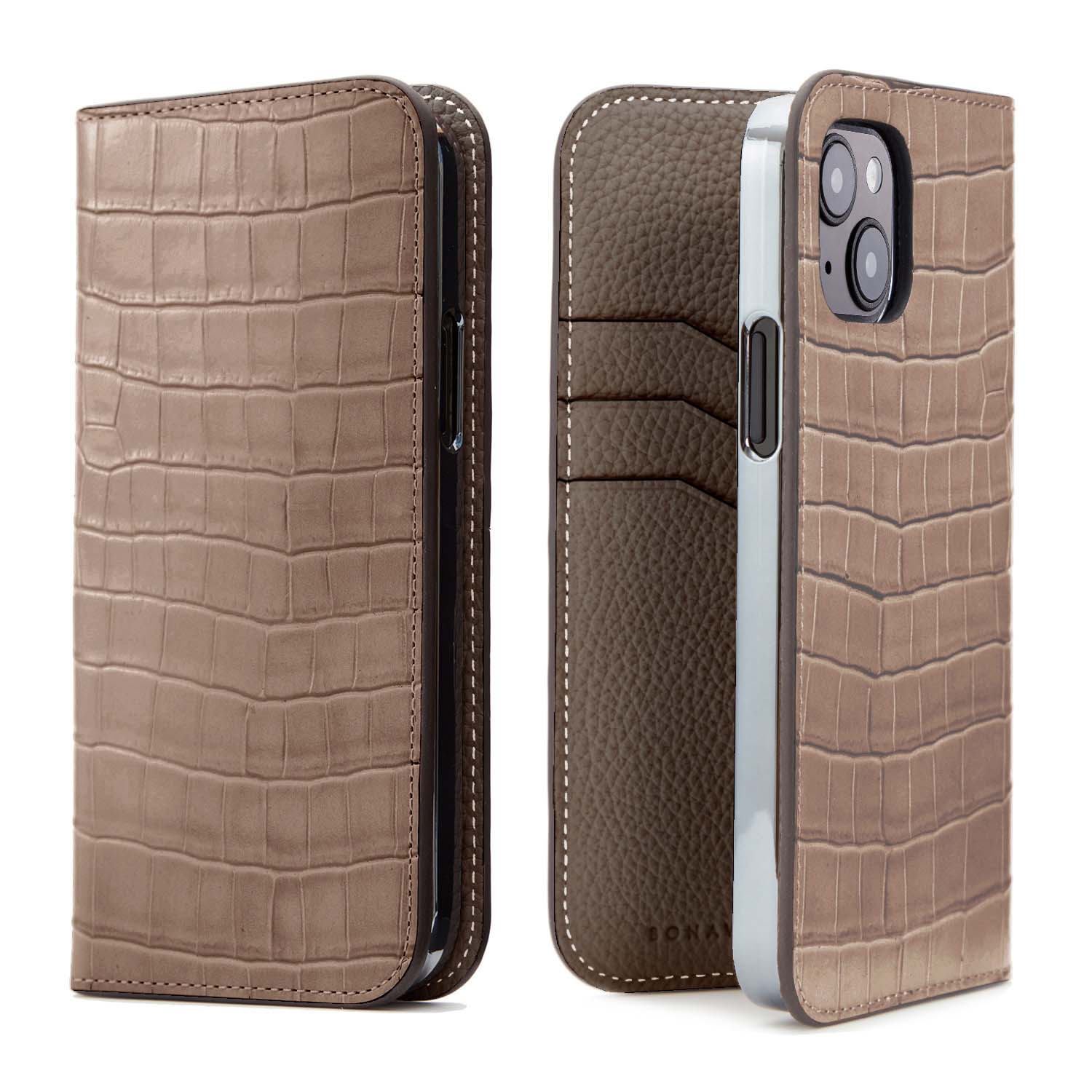 [Ginza store exclusive] (iPhone 15) Diary case embossed crocodile leather