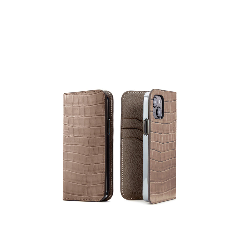 (iPhone 15) Diary Case Embossed Croco Leather