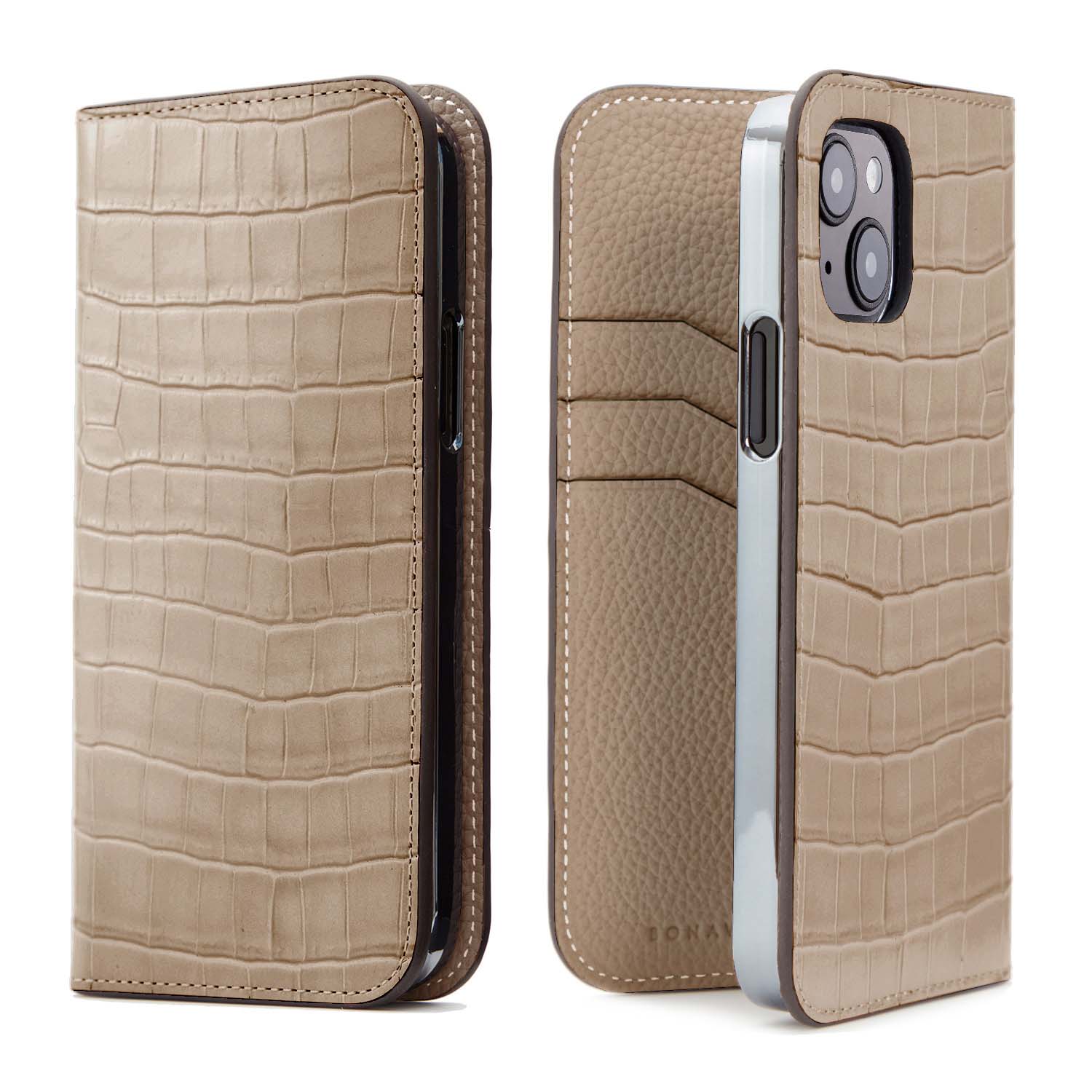 [Ginza store exclusive] (iPhone 15) Diary case embossed crocodile leather